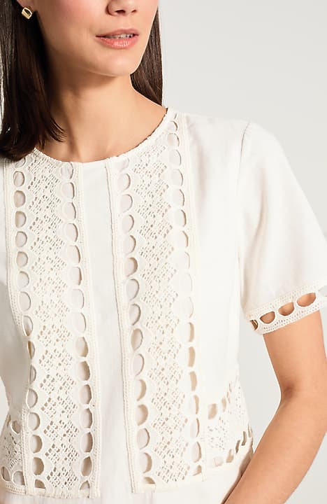 crochet lace trim dress Kauai V-Neckline Crochet Lace Trim Dress White