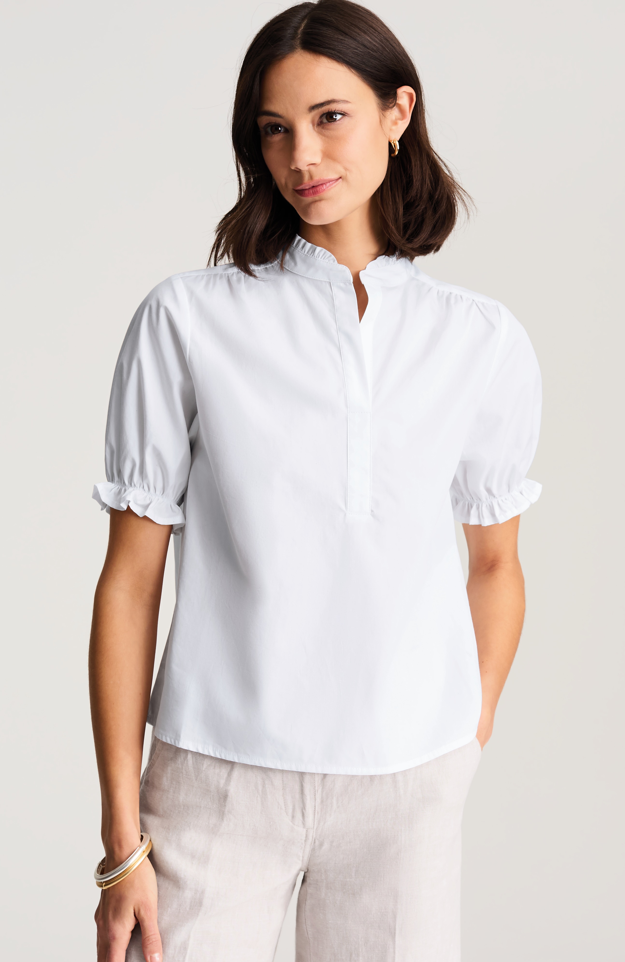 Ruffled Cotton-Poplin Top | JJill