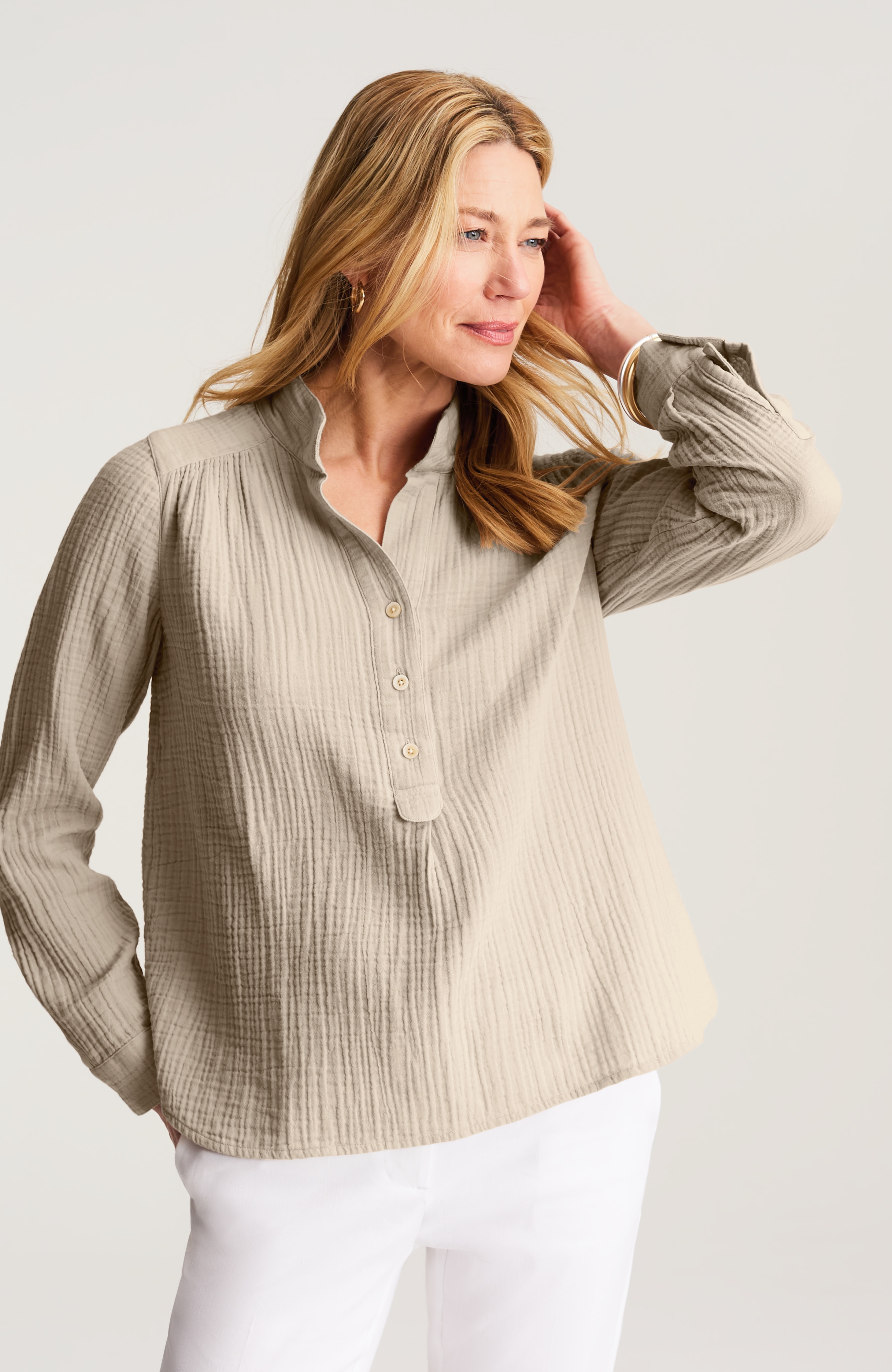 Cotton-Gauze Henley Popover | JJill