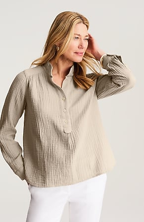 Image for Cotton-Gauze Henley Popover