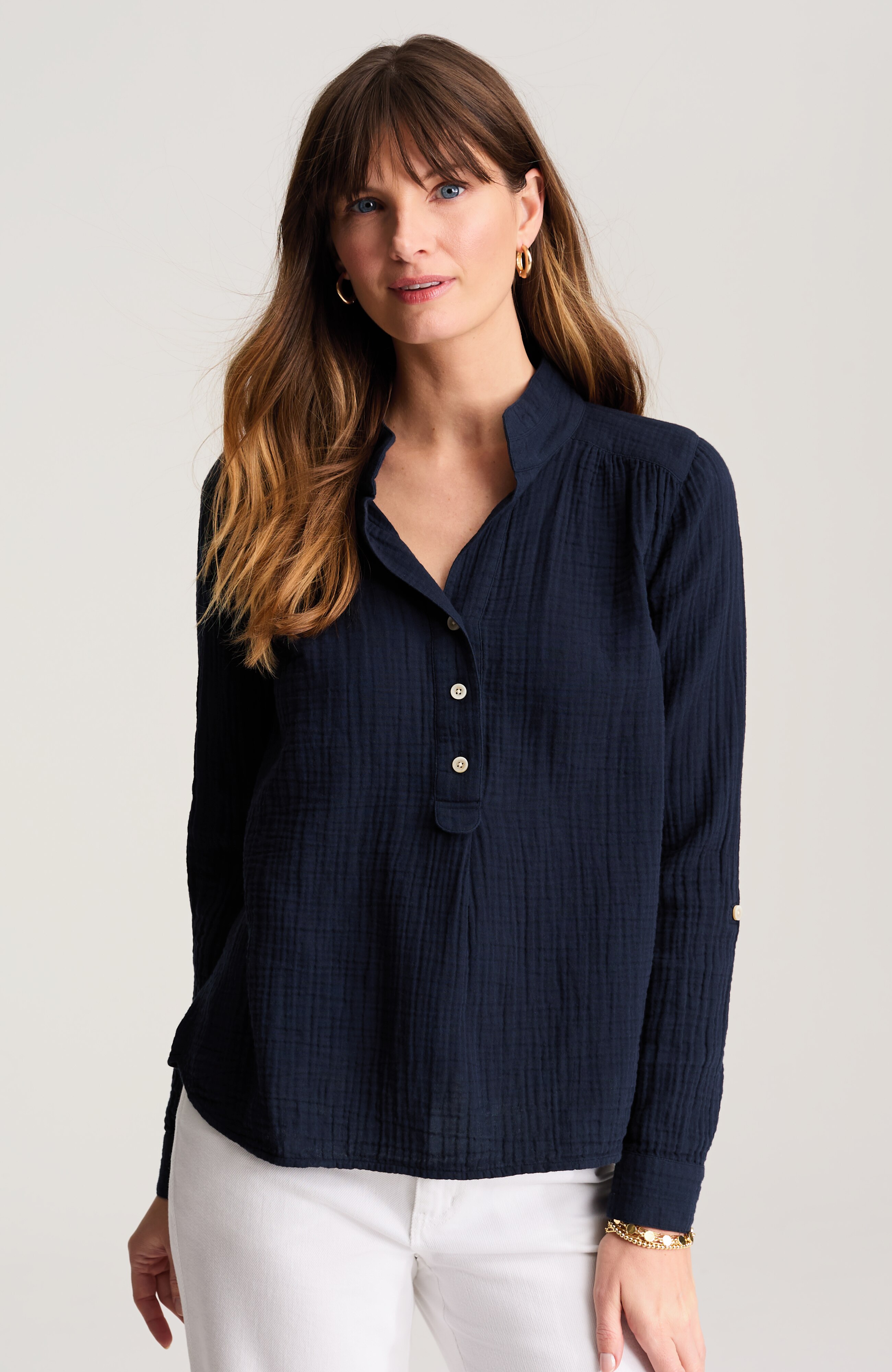 COTTON-GAUZE HENLEY POPOVER | JJill