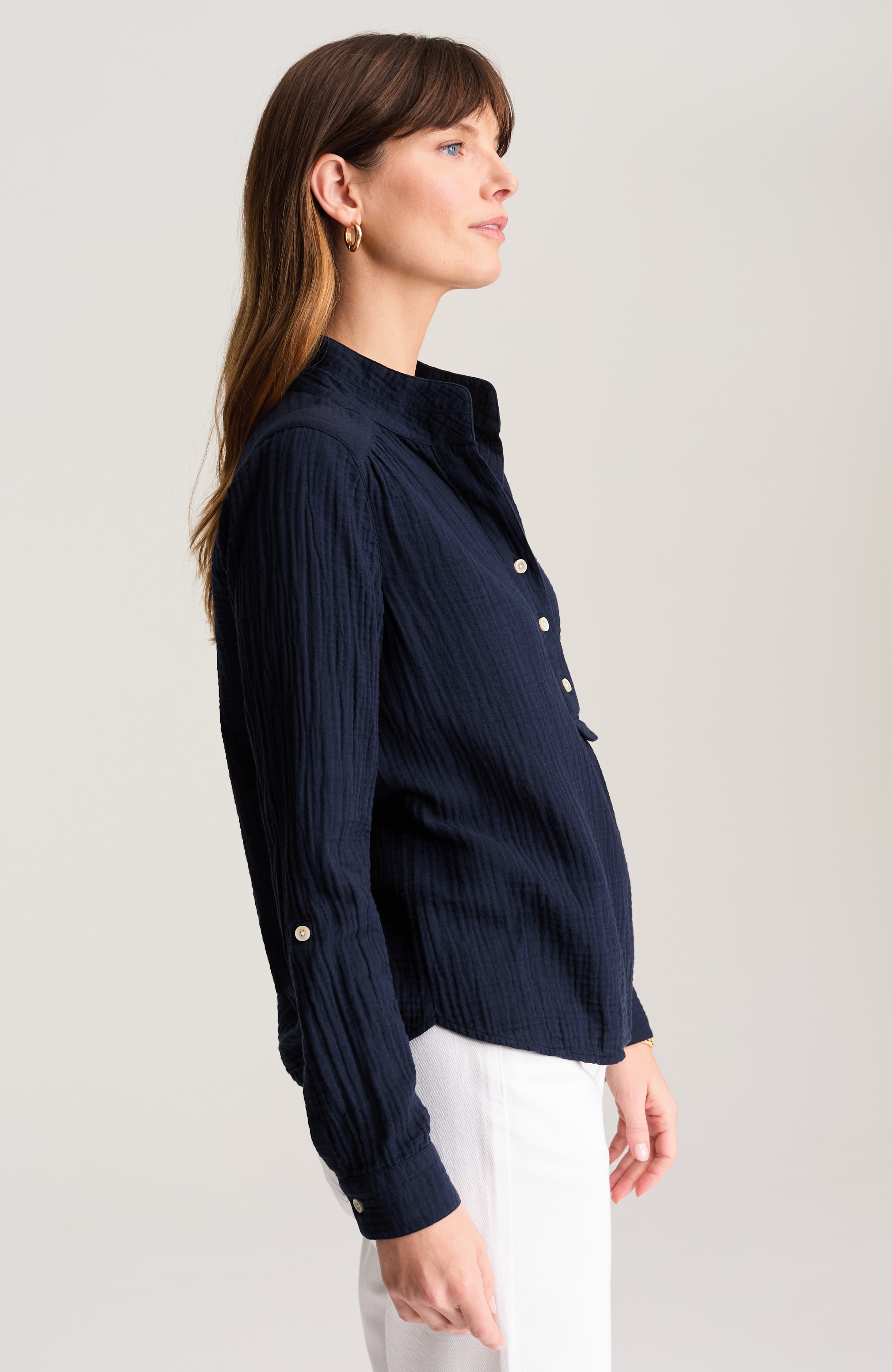 COTTON-GAUZE HENLEY POPOVER | JJill
