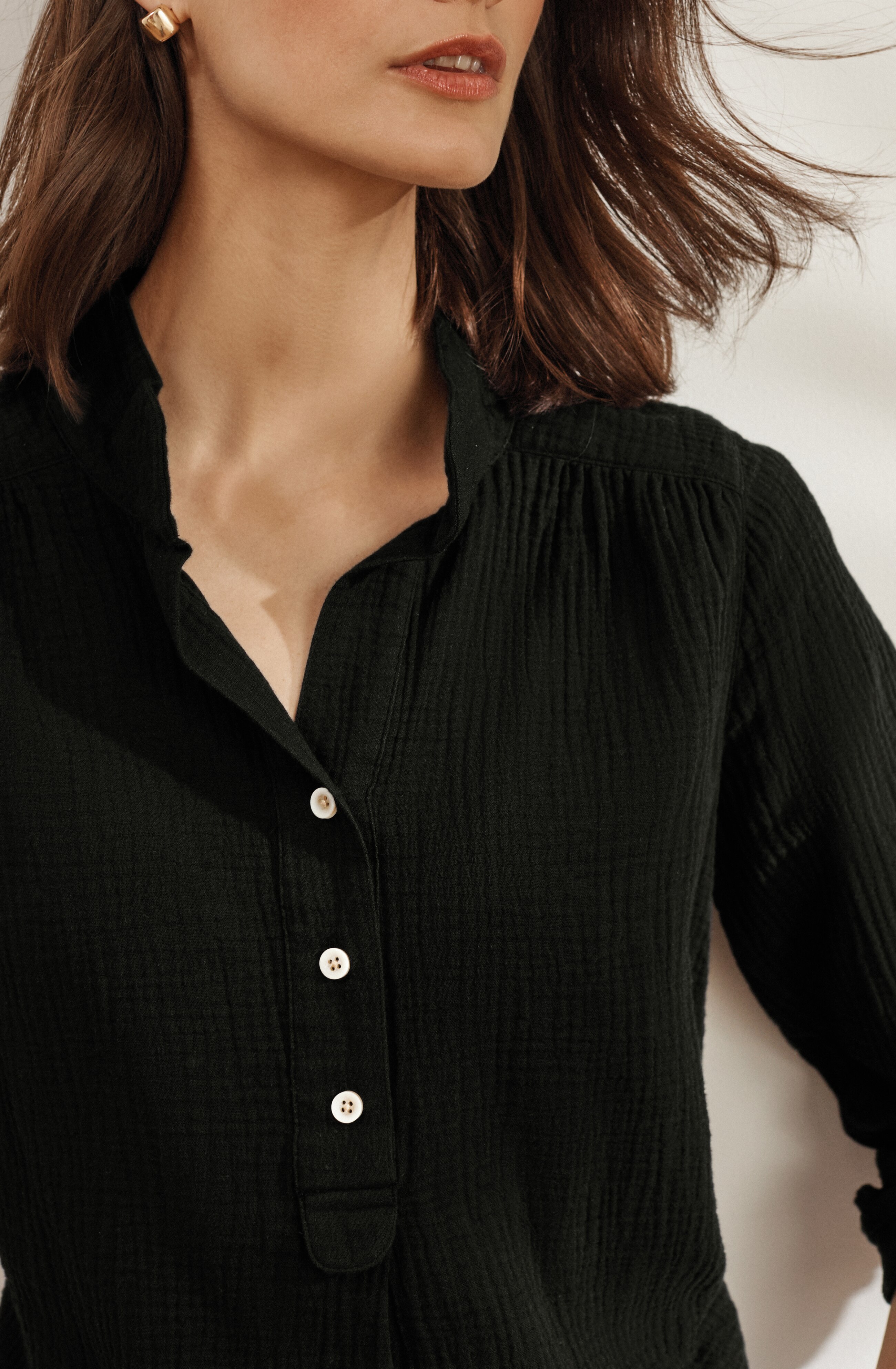 Cotton-Gauze Henley Popover | JJill