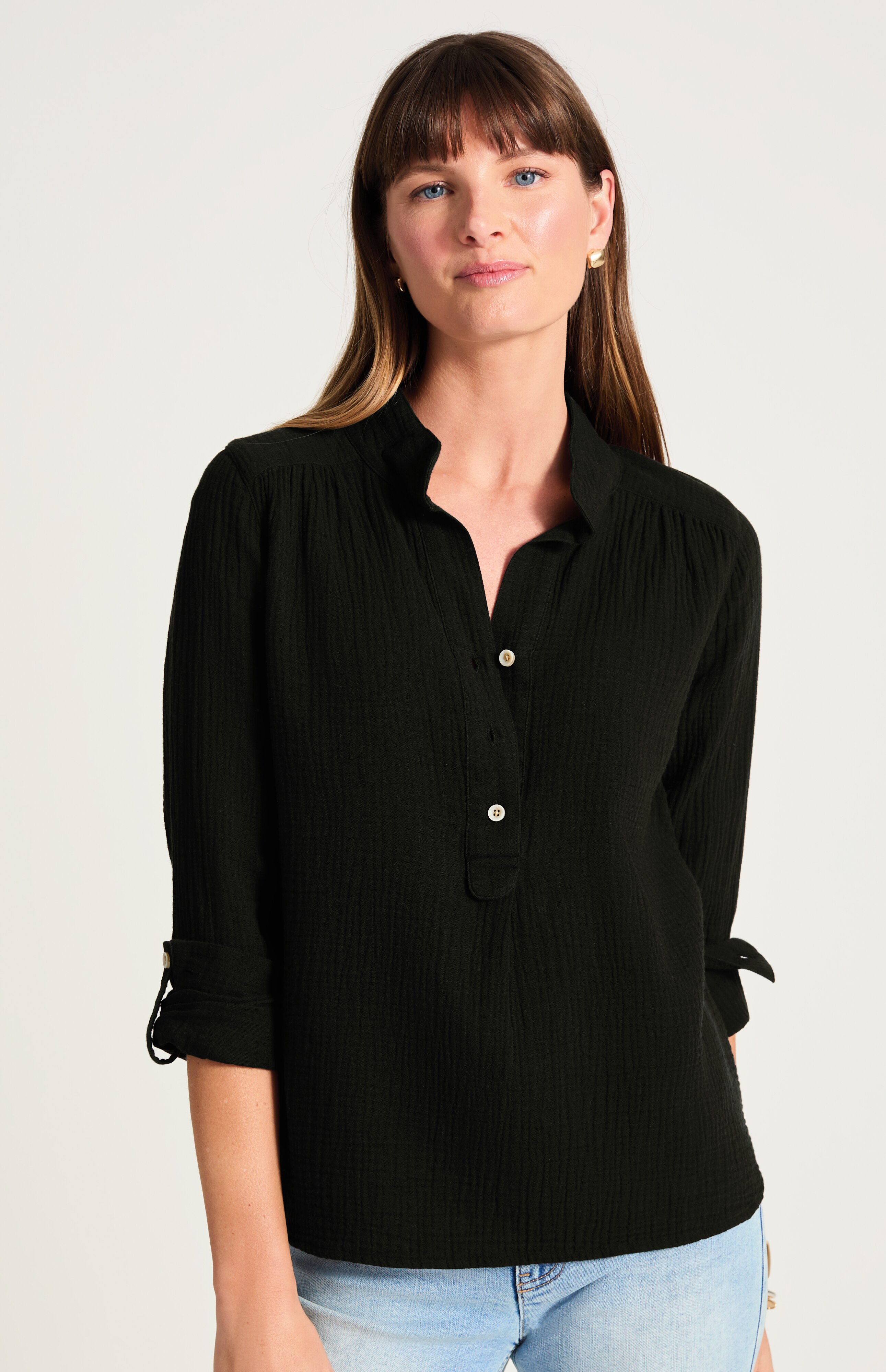 Cotton-Gauze Henley Popover | JJill