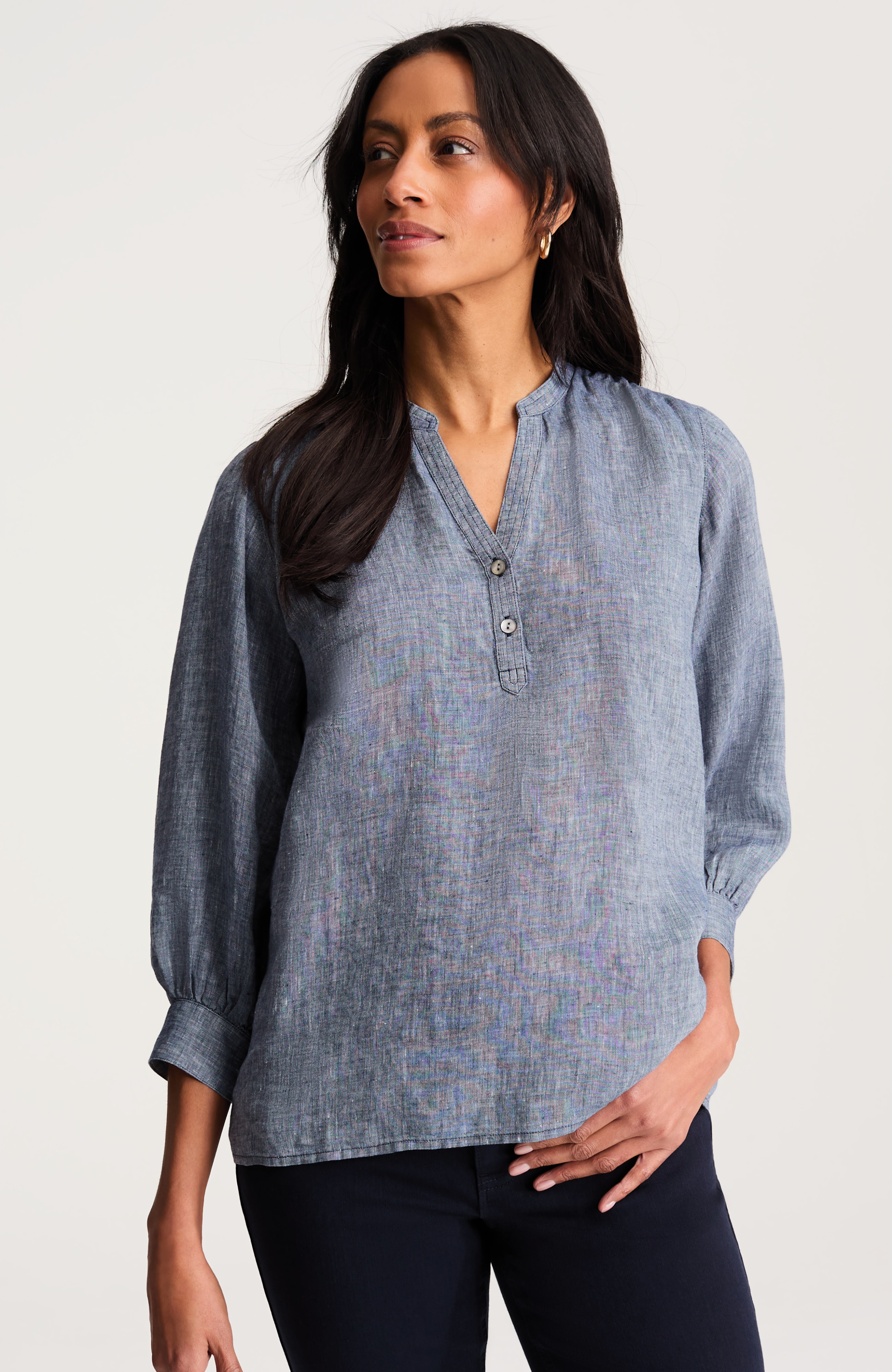 LINEN PUFF-SLEEVE POPOVER | JJill