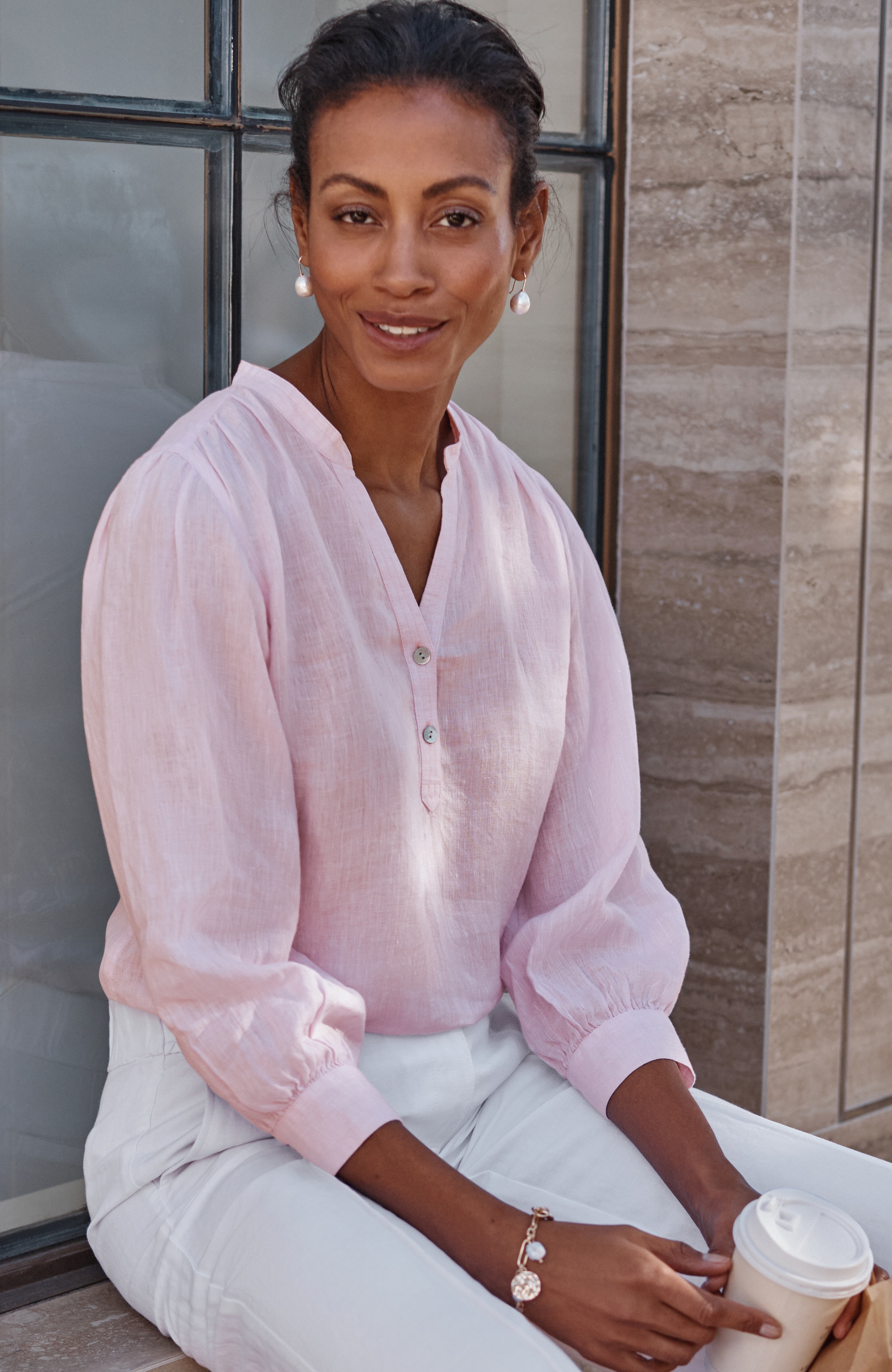 linen puff-sleeve popover