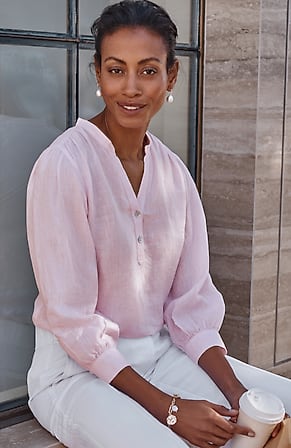 Image for Linen Puff-Sleeve Popover