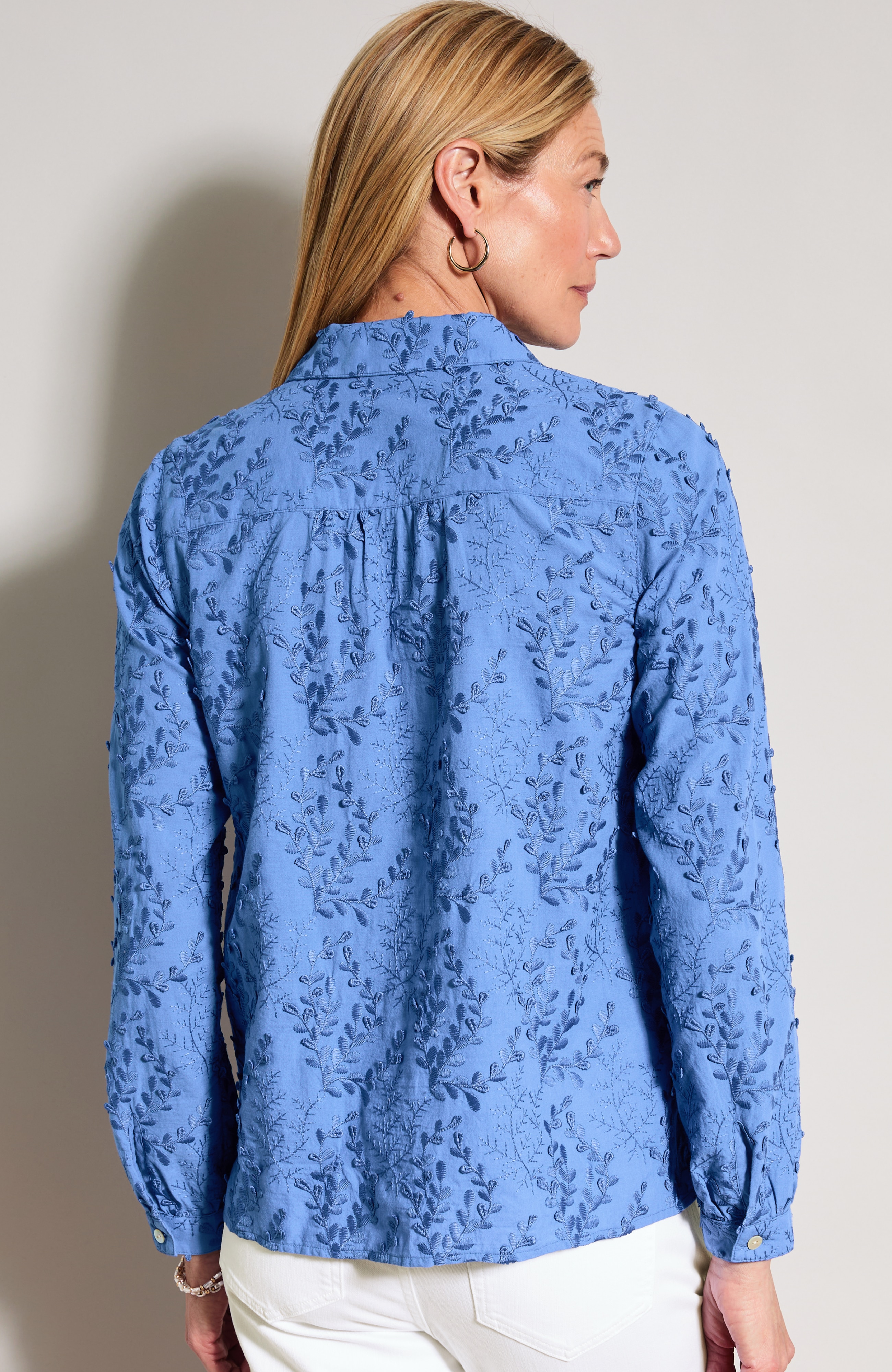Leaf-Embroidered Cotton Shirt