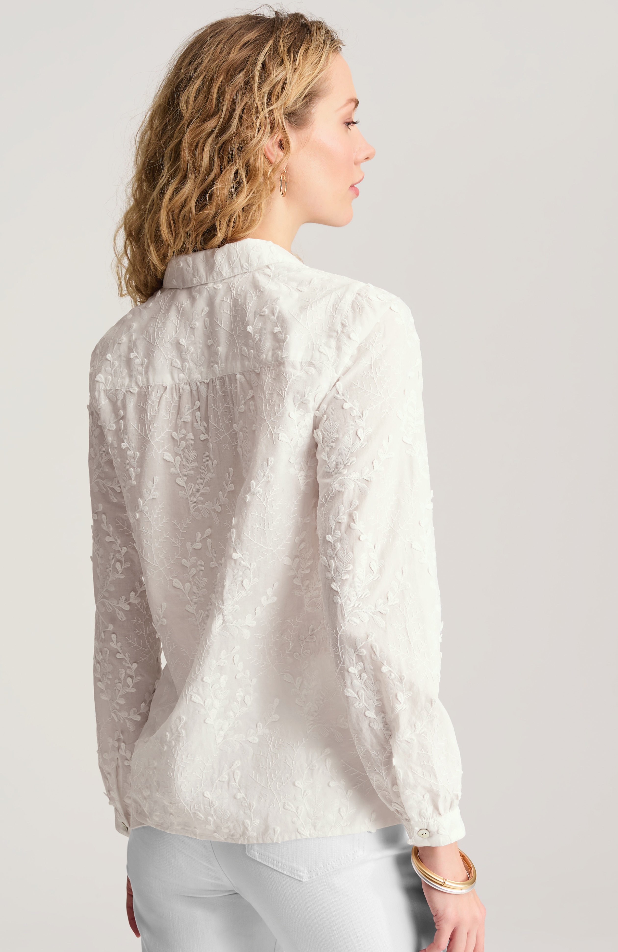 leaf-embroidered cotton shirt