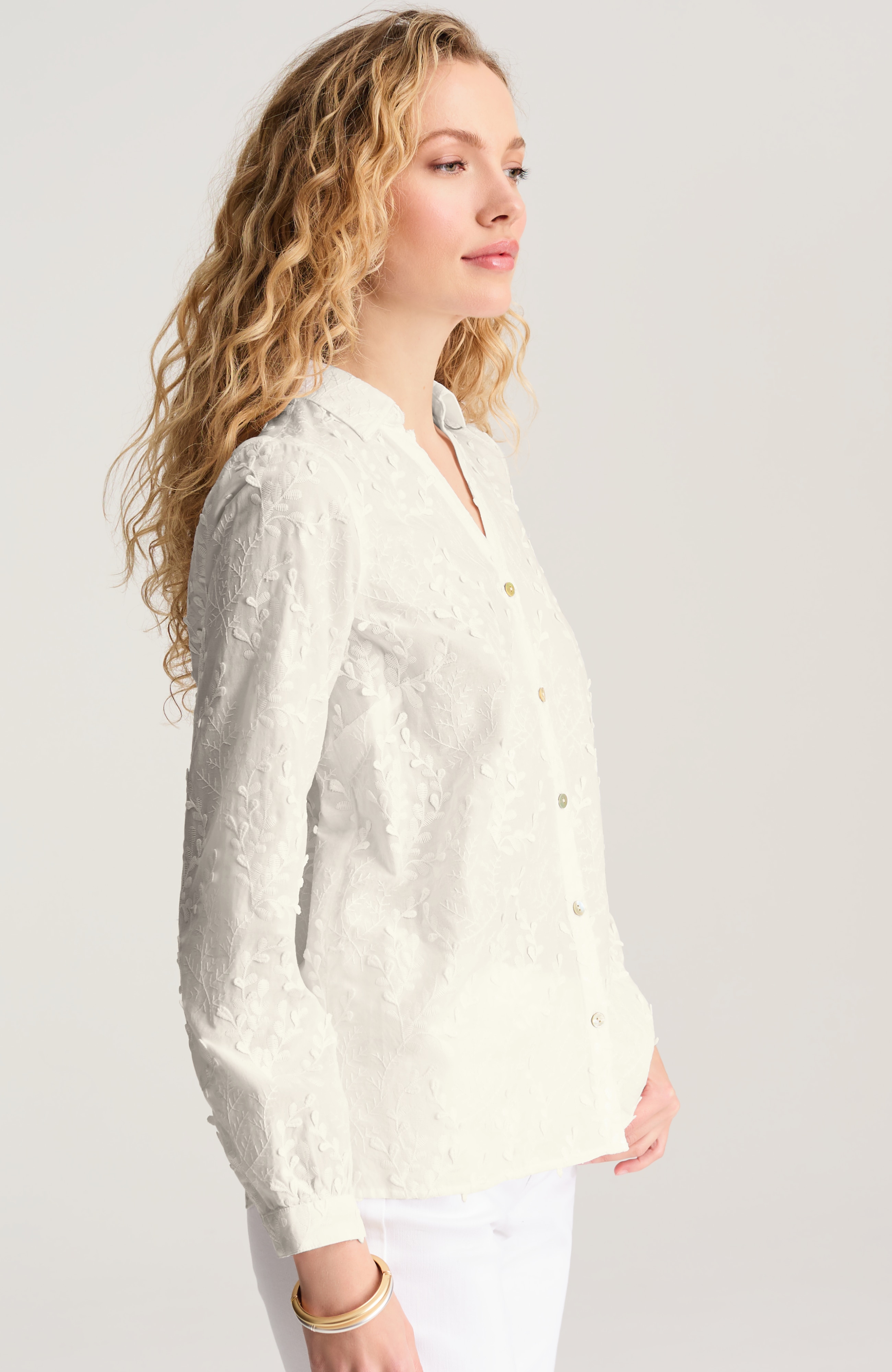 leaf-embroidered cotton shirt