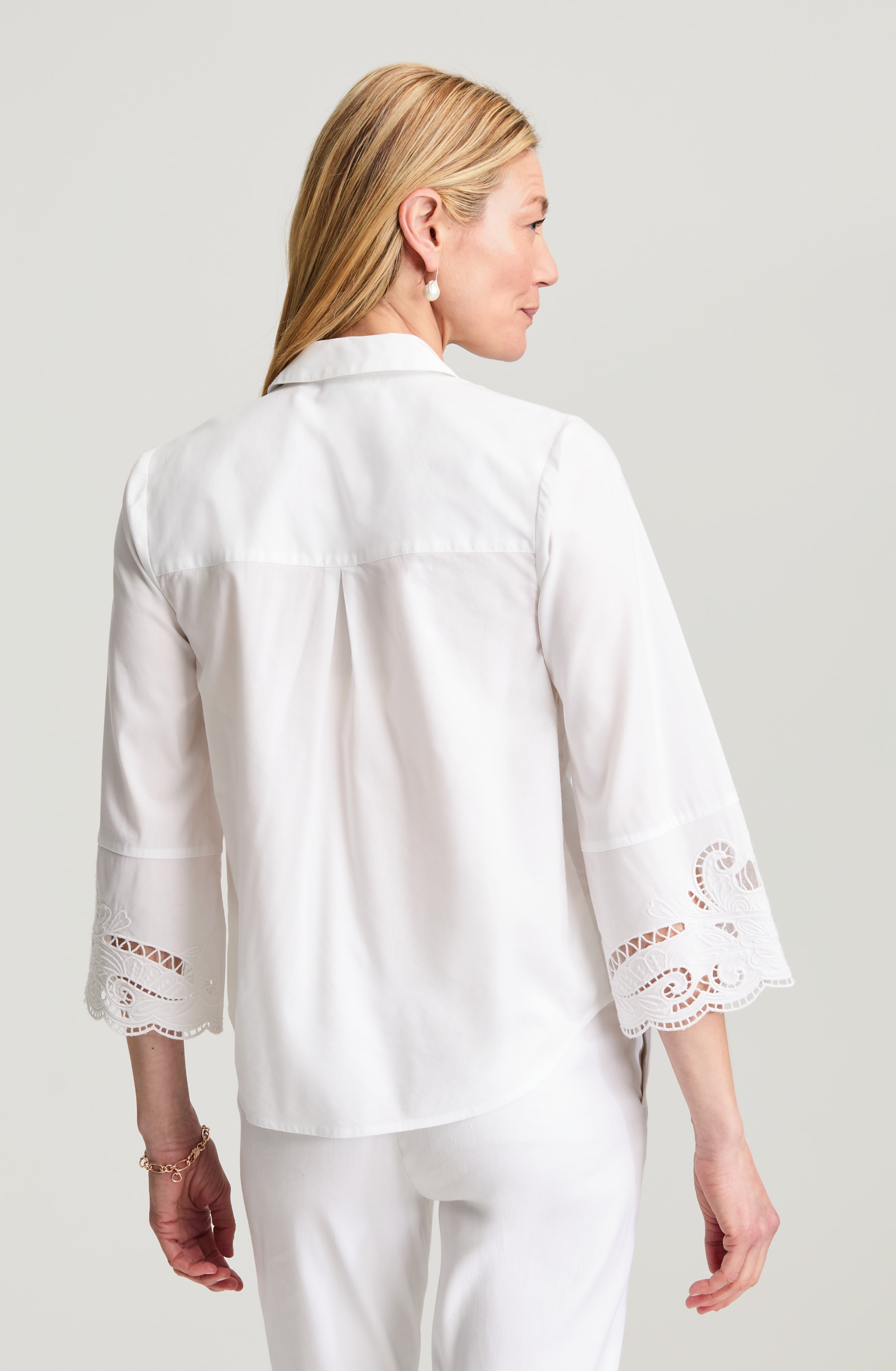 eyelet cuffed button-front shirt