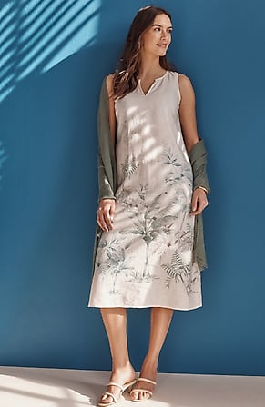 Image for Linen-Blend Vintage Palms Midi Dress