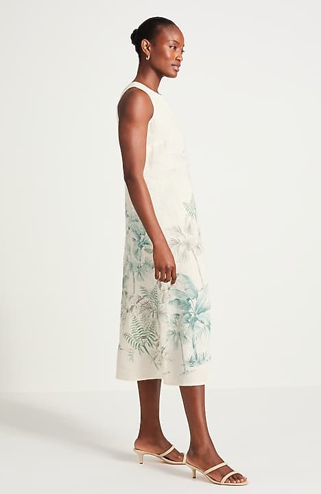 j jill sleeveless linen dress Women's Linen-Blend Vintage Palms Midi Dress (Cream Vintage Palms) (Size: XS)
