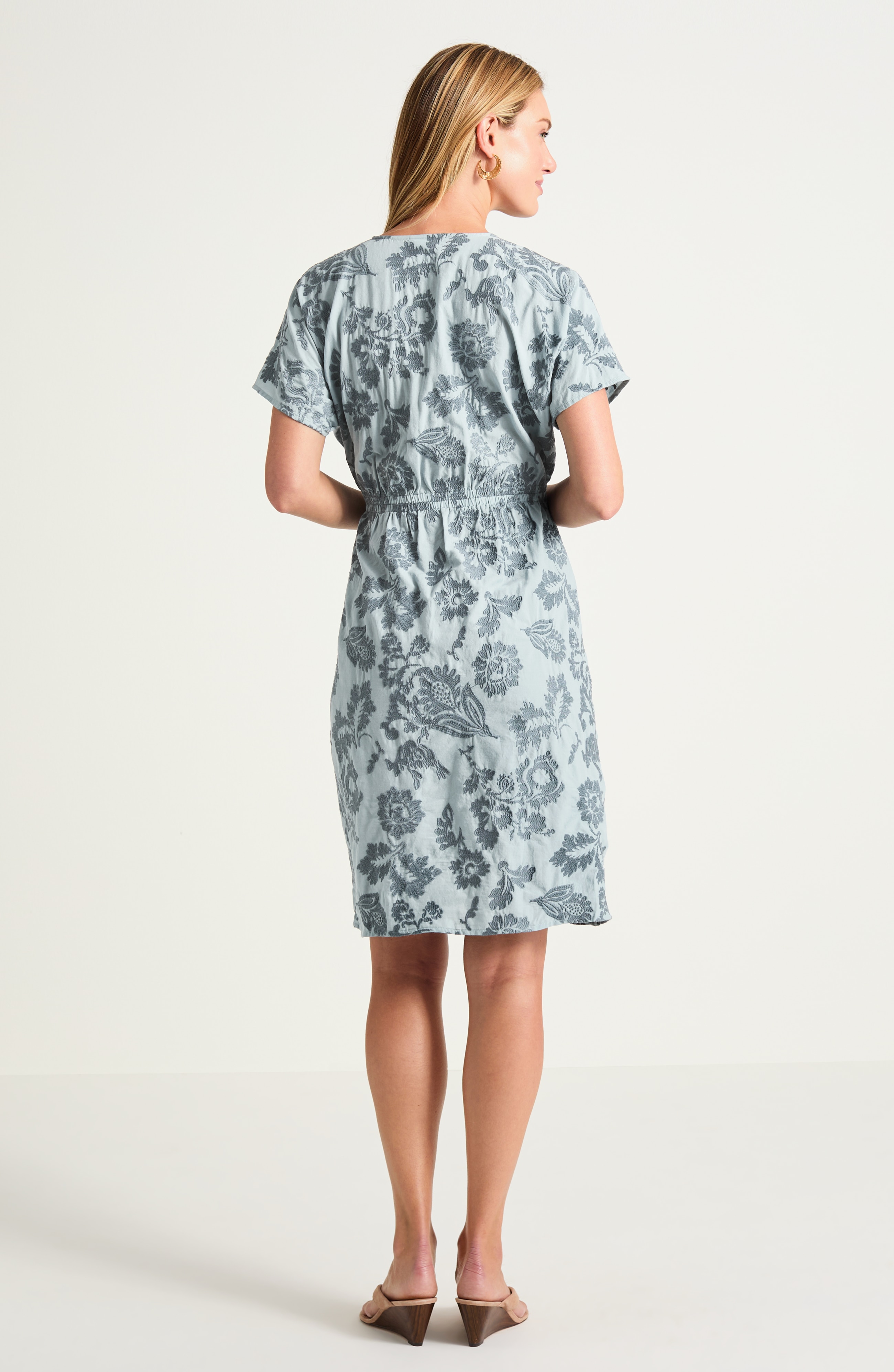 Embroidered Dolman-Sleeve Dress