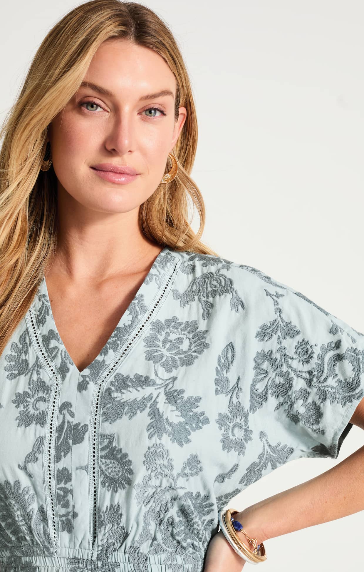 j jill embroidered dress Embroidered Dolman-Sleeve Dress