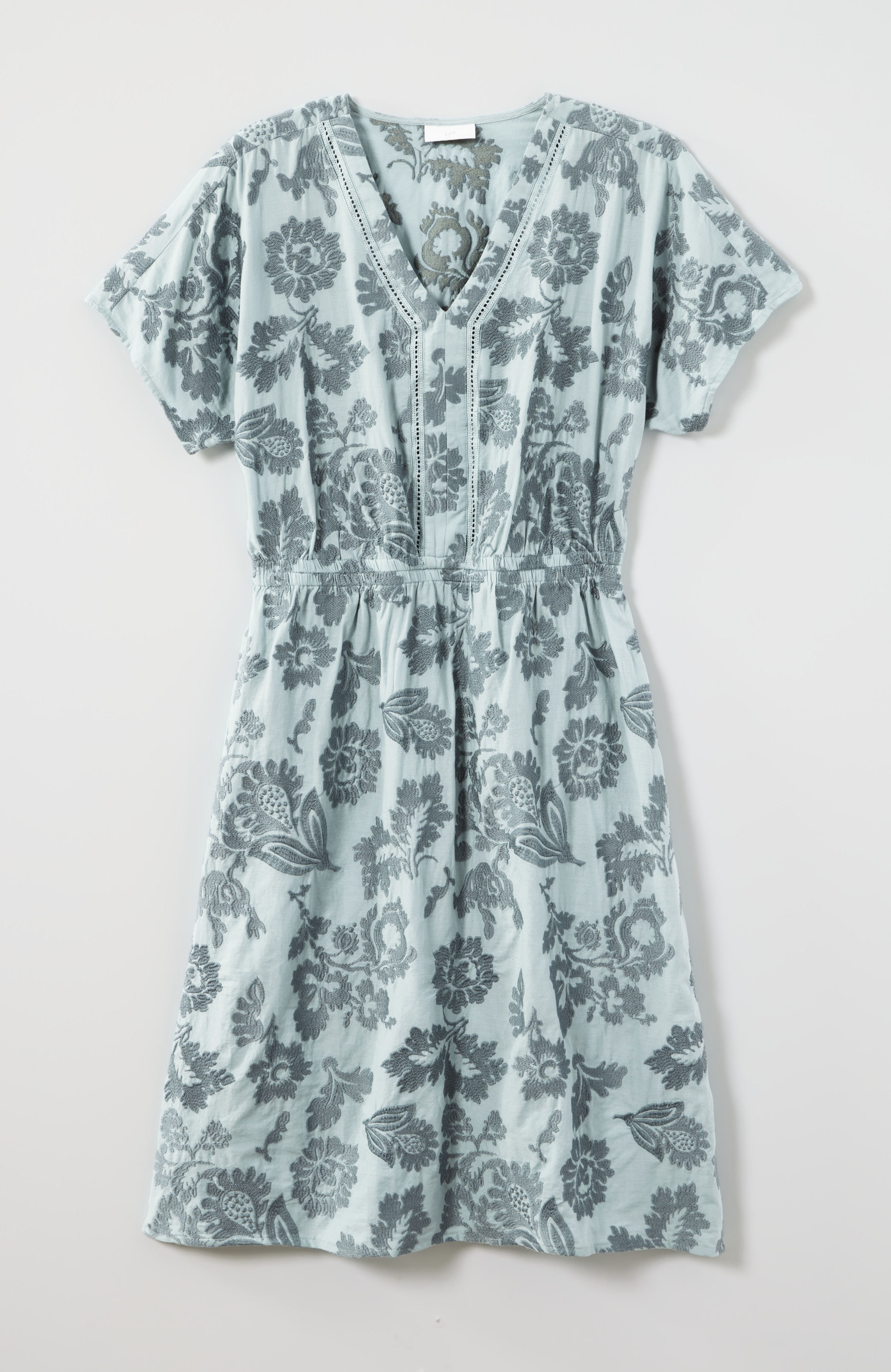 Embroidered Dolman-Sleeve Dress