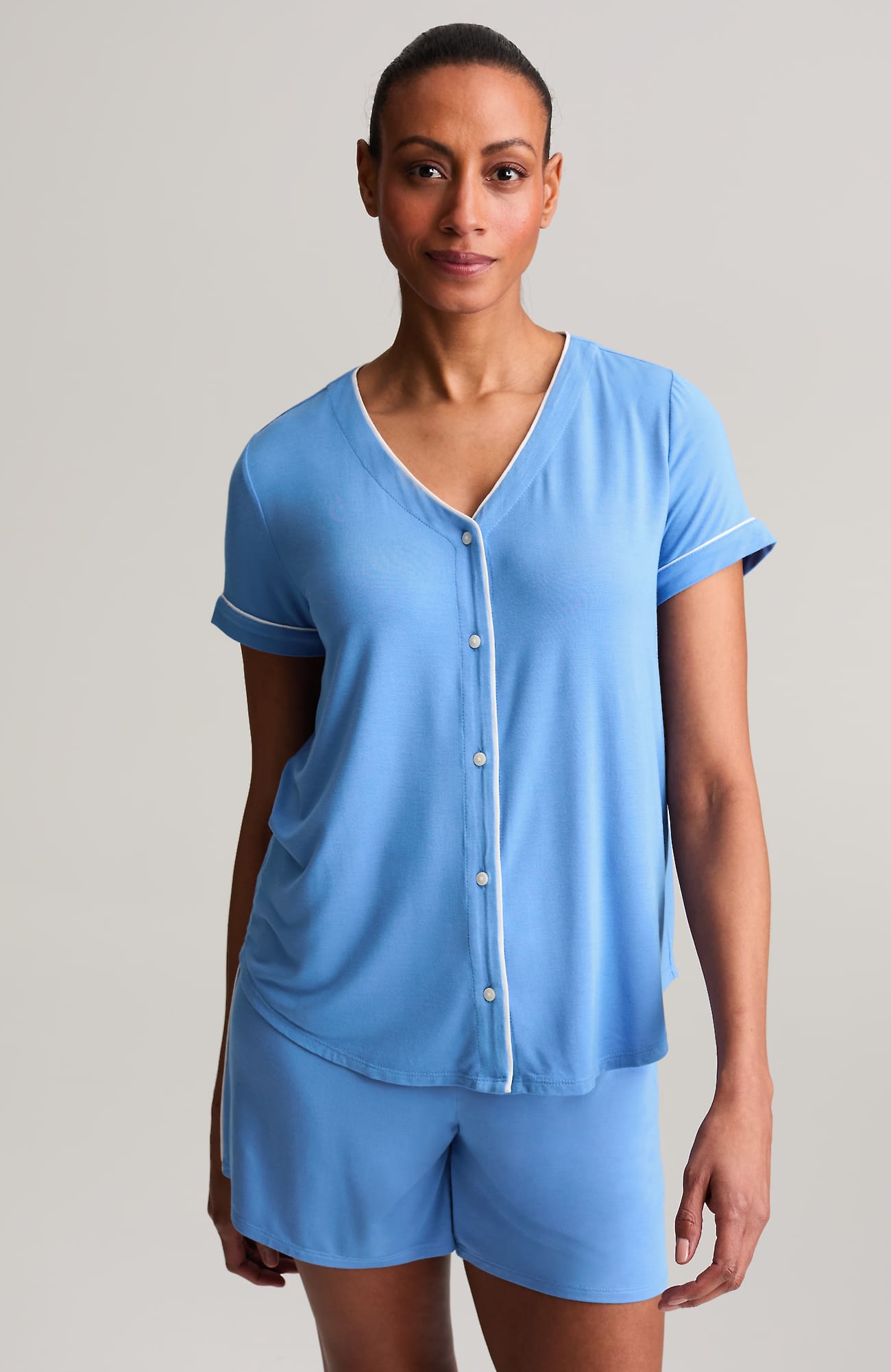 Women's Petite Sleep Cooling Knit Piped Shorts (Mosaic Blue/White) (Size: XSP) J. Jill