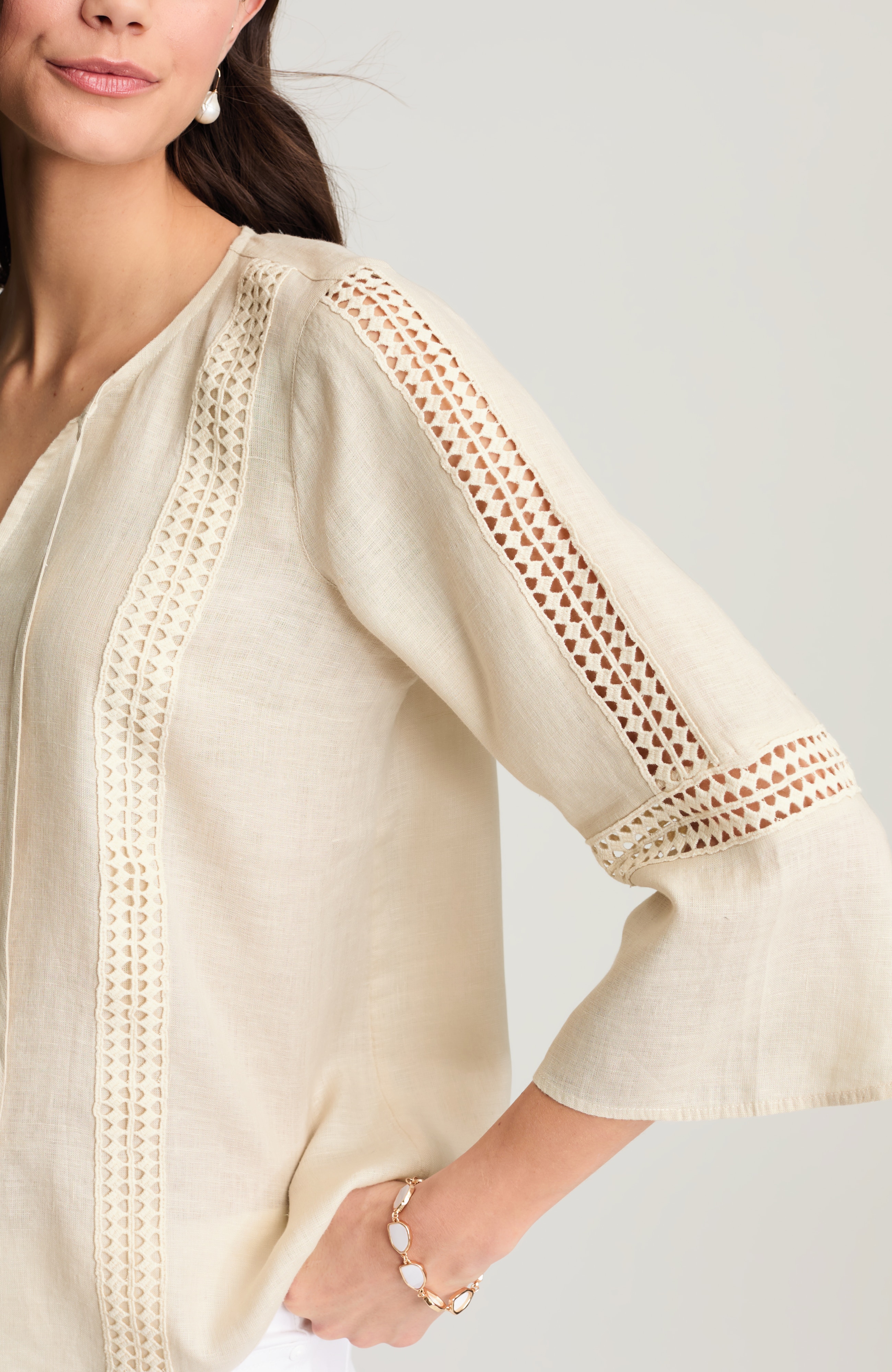 Linen Crochet-Trimmed Top | JJill