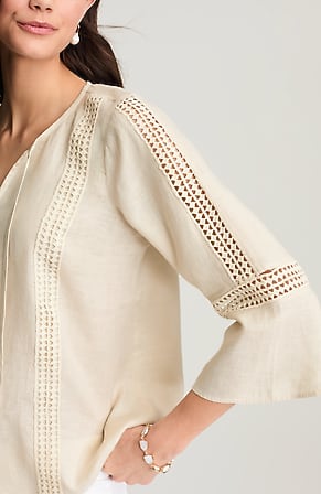 Image for Linen Crochet-Trimmed Top