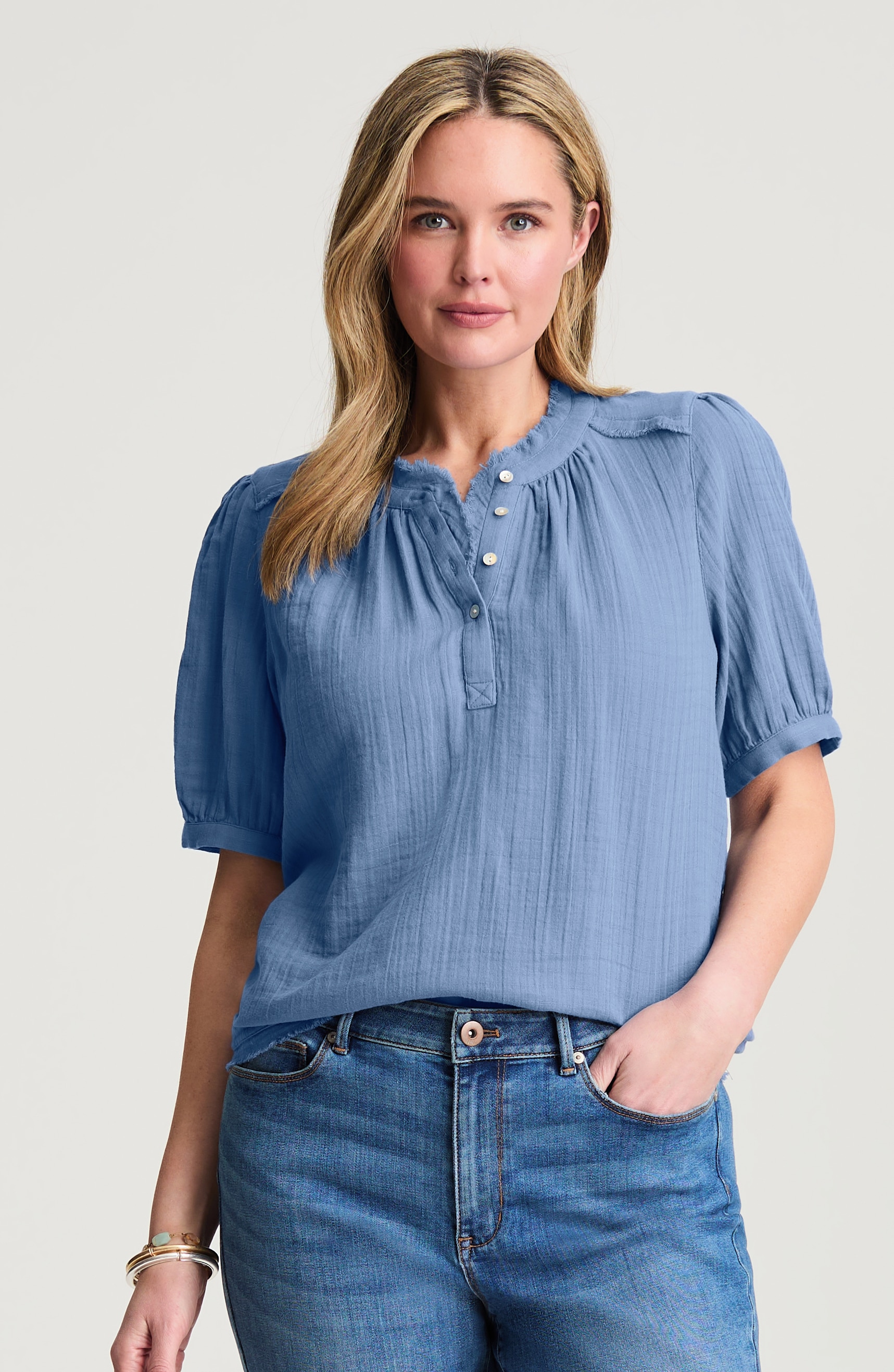 cotton-gauze raw-edge popover