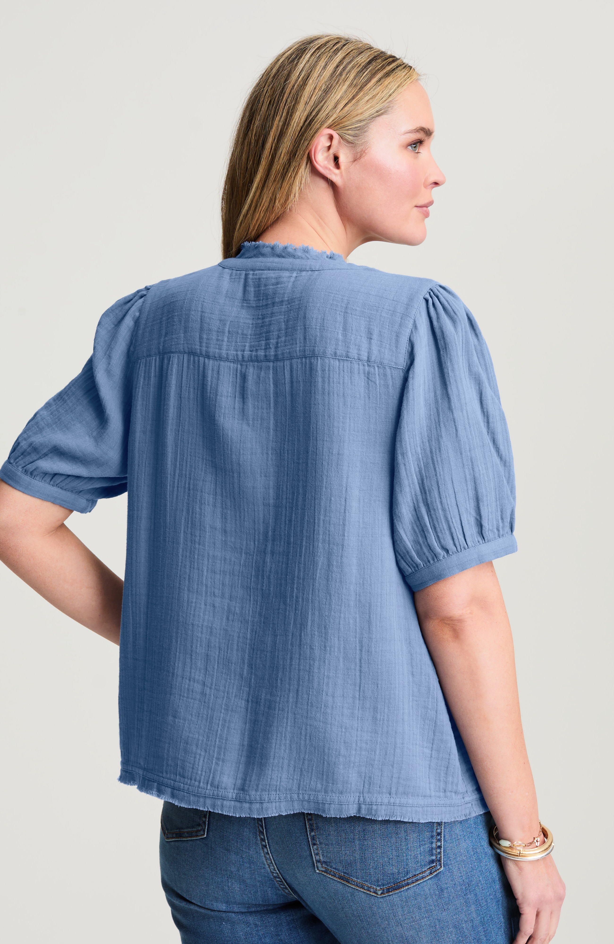 cotton-gauze raw-edge popover