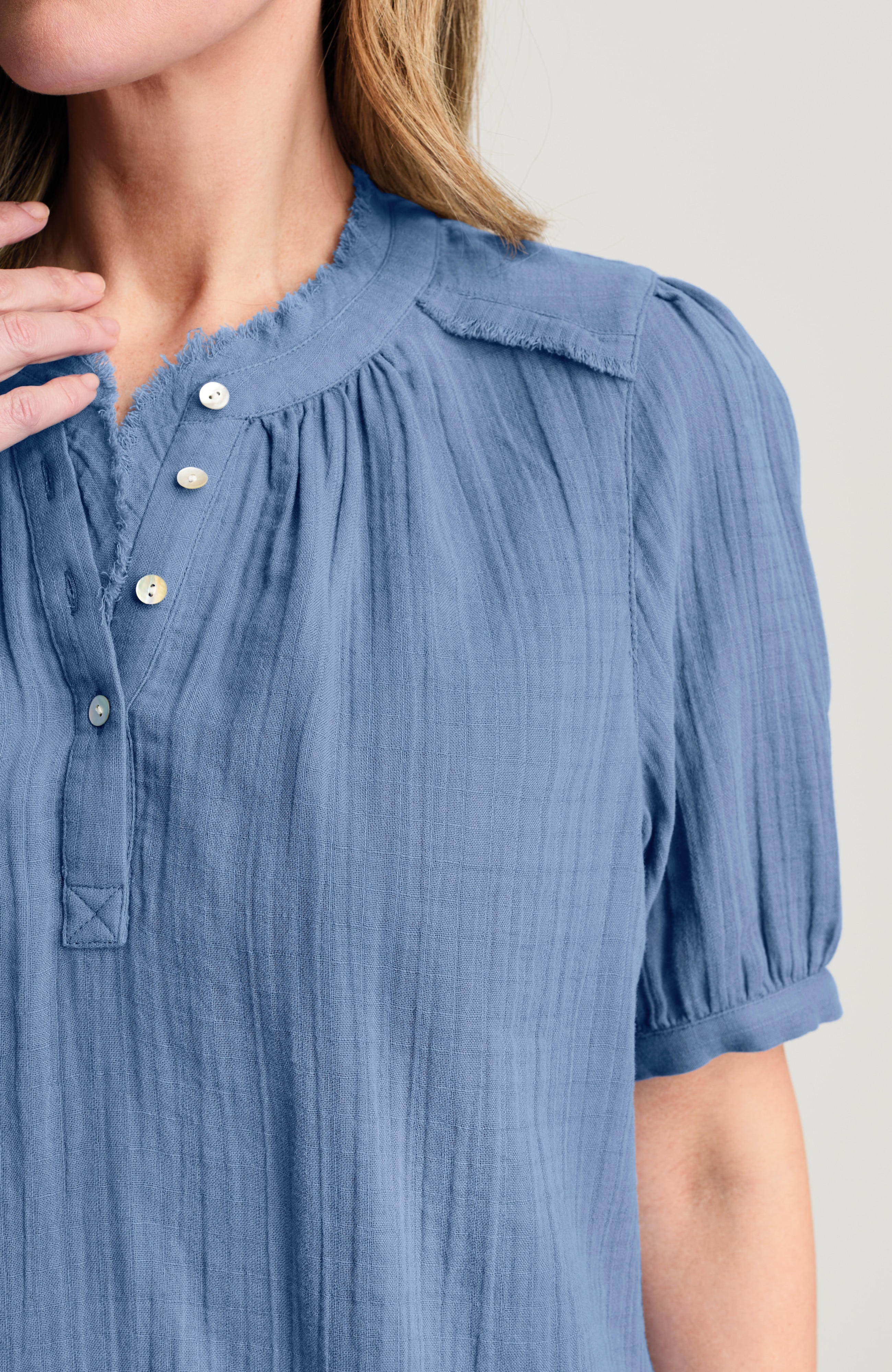 cotton-gauze raw-edge popover