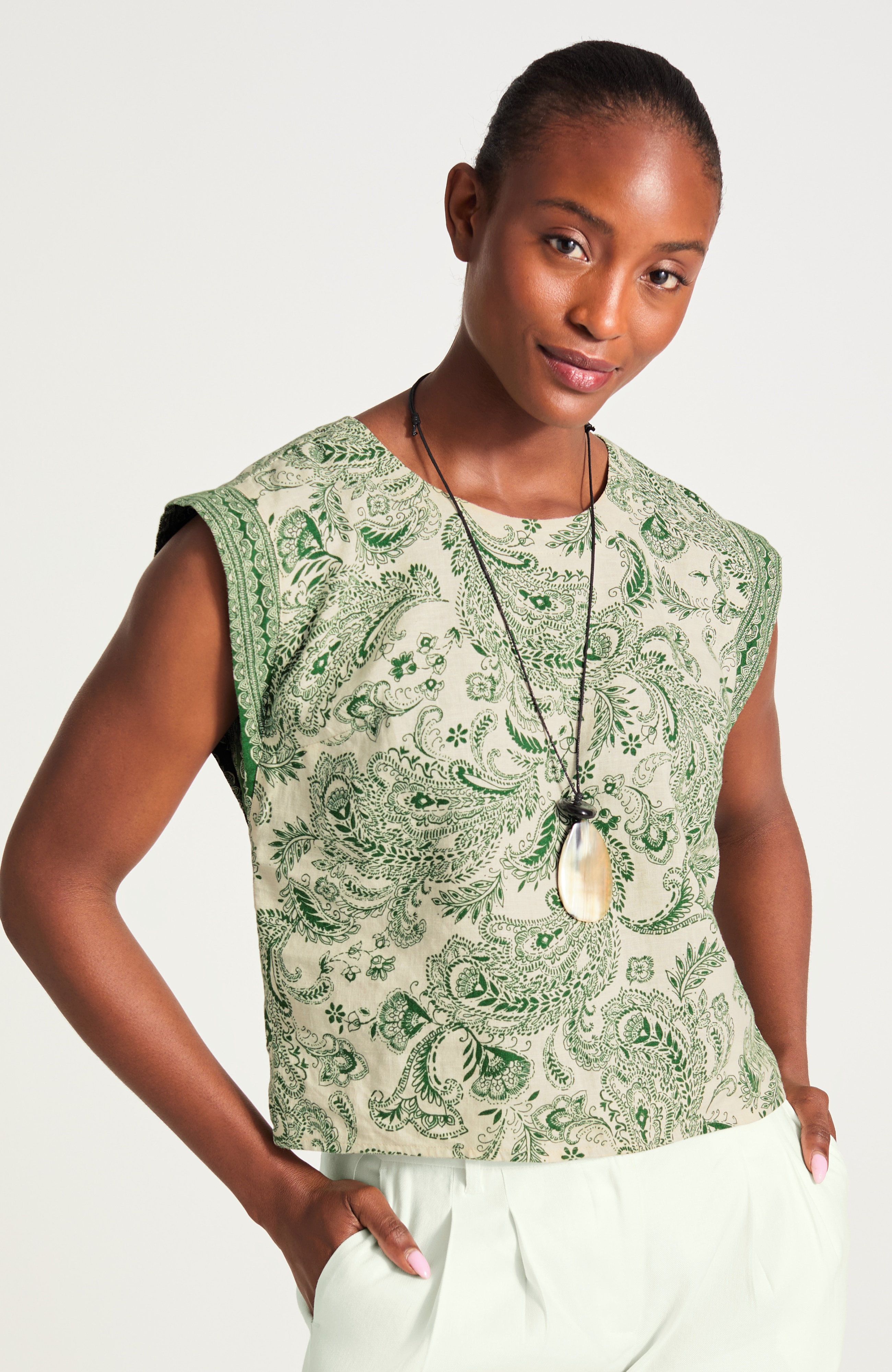 linen border-print tee