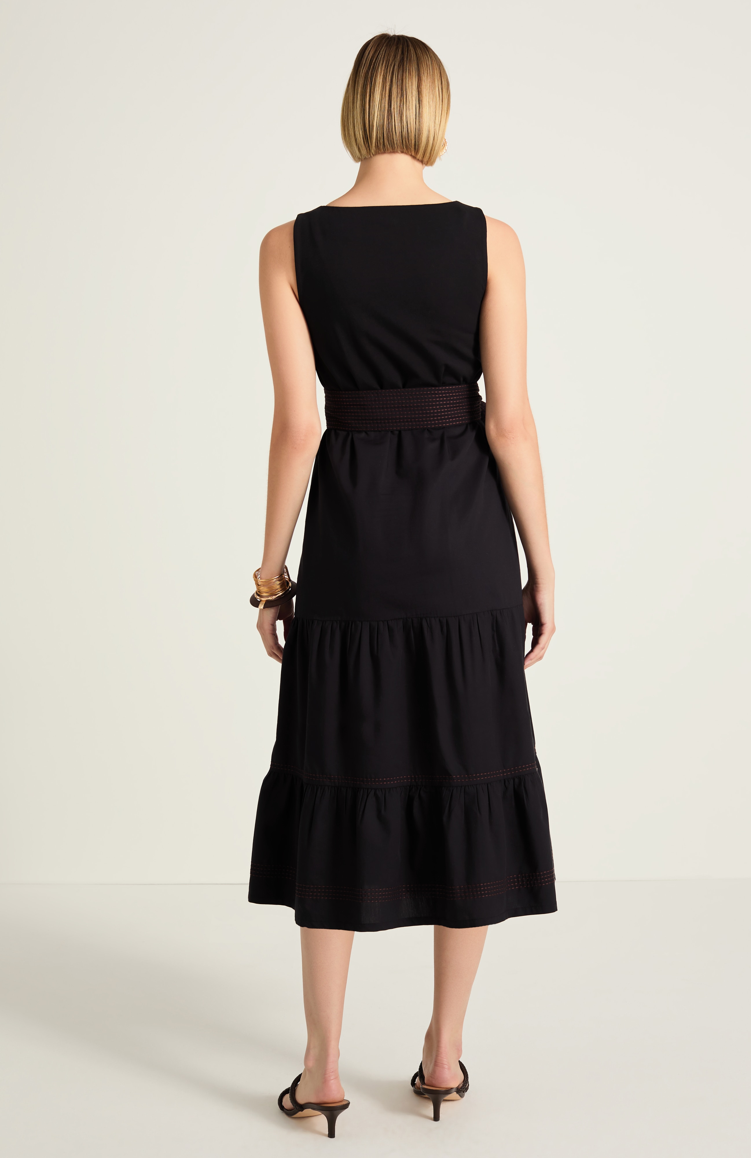 mixed-media belted dress