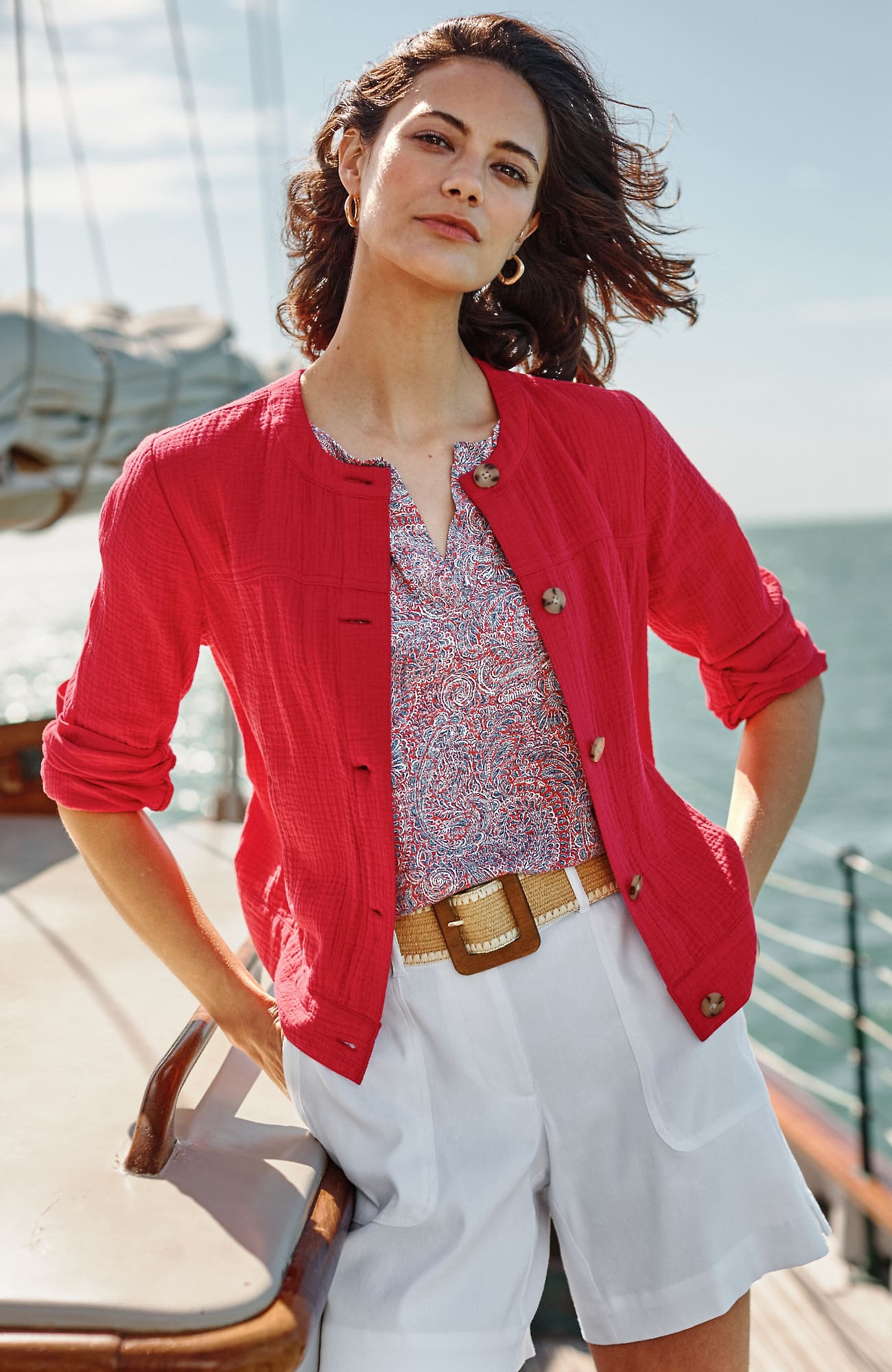 Jjill Tall Cotton-gauze Jacket In Red Berry