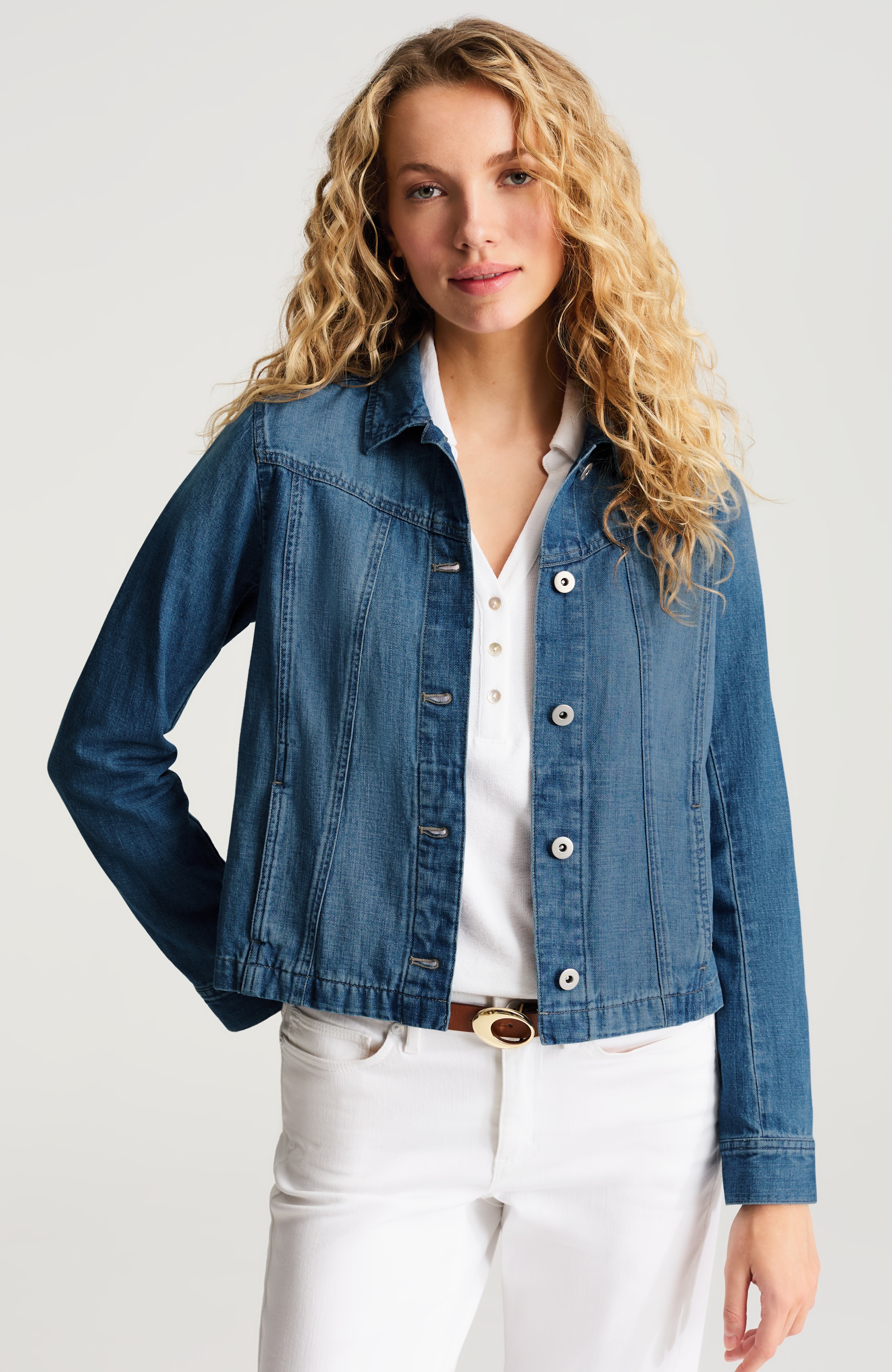 cotton & linen seamed denim jacket