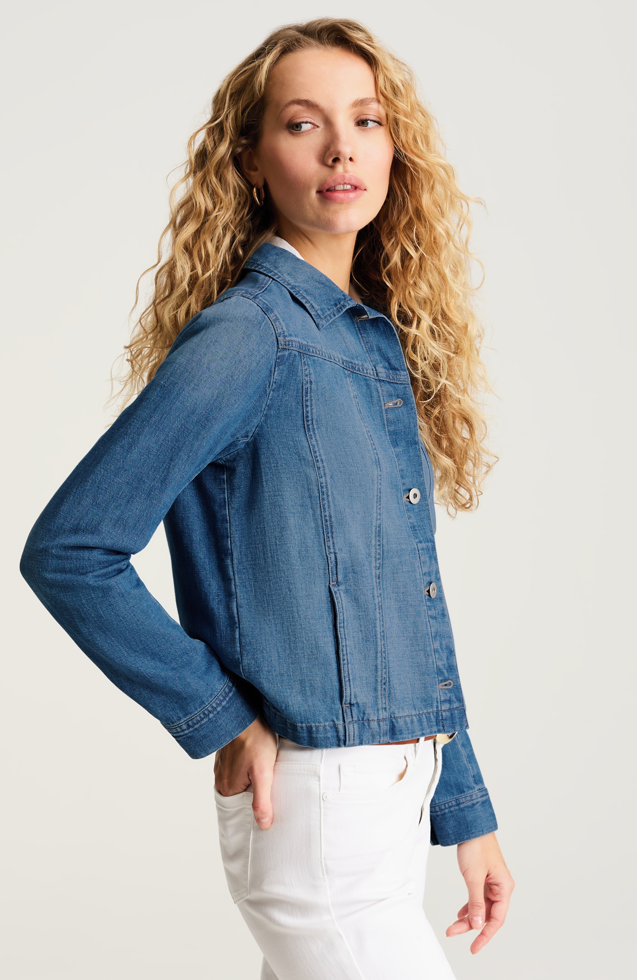cotton & linen seamed denim jacket