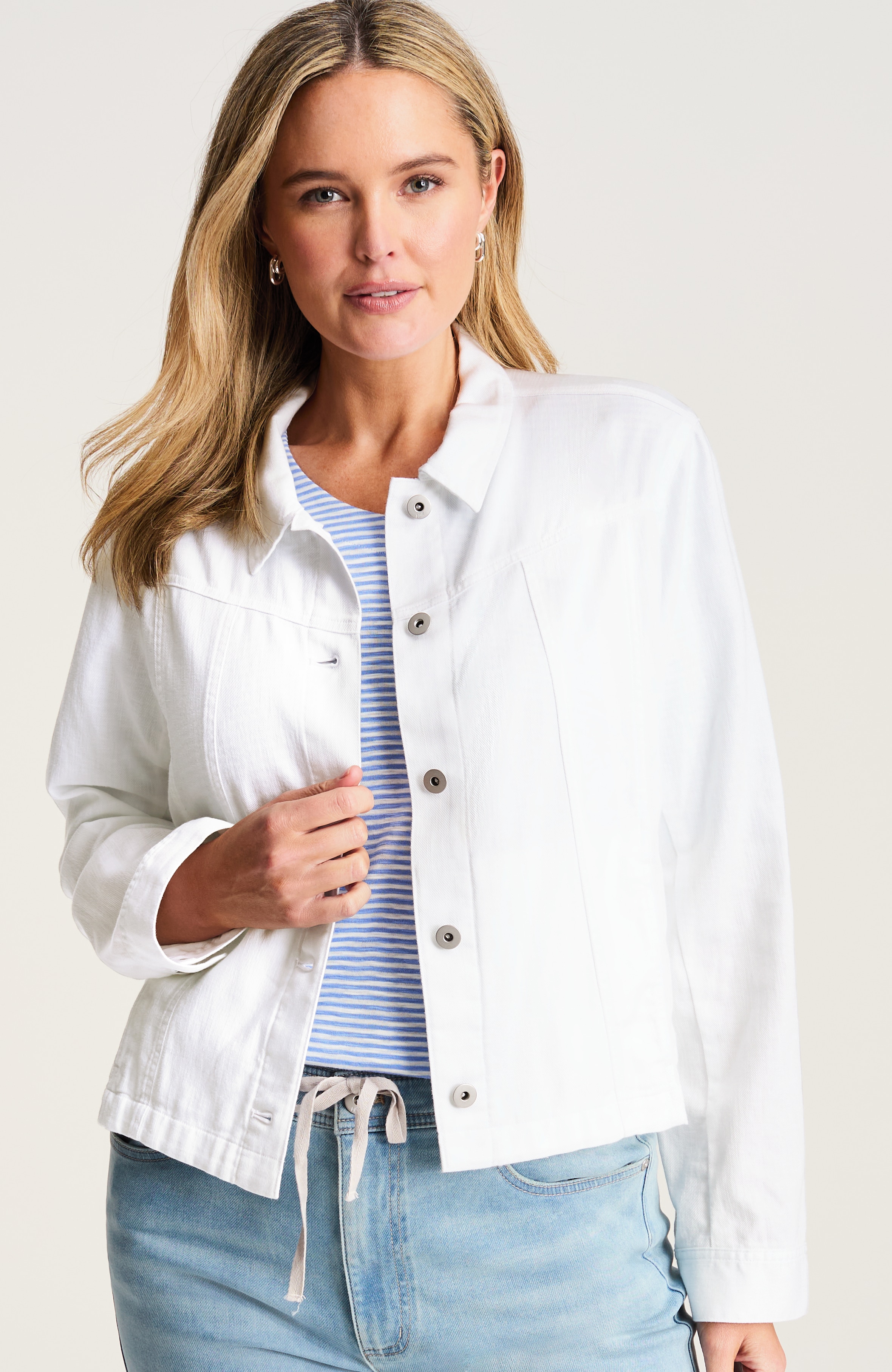 COTTON & LINEN SEAMED DENIM JACKET | JJill