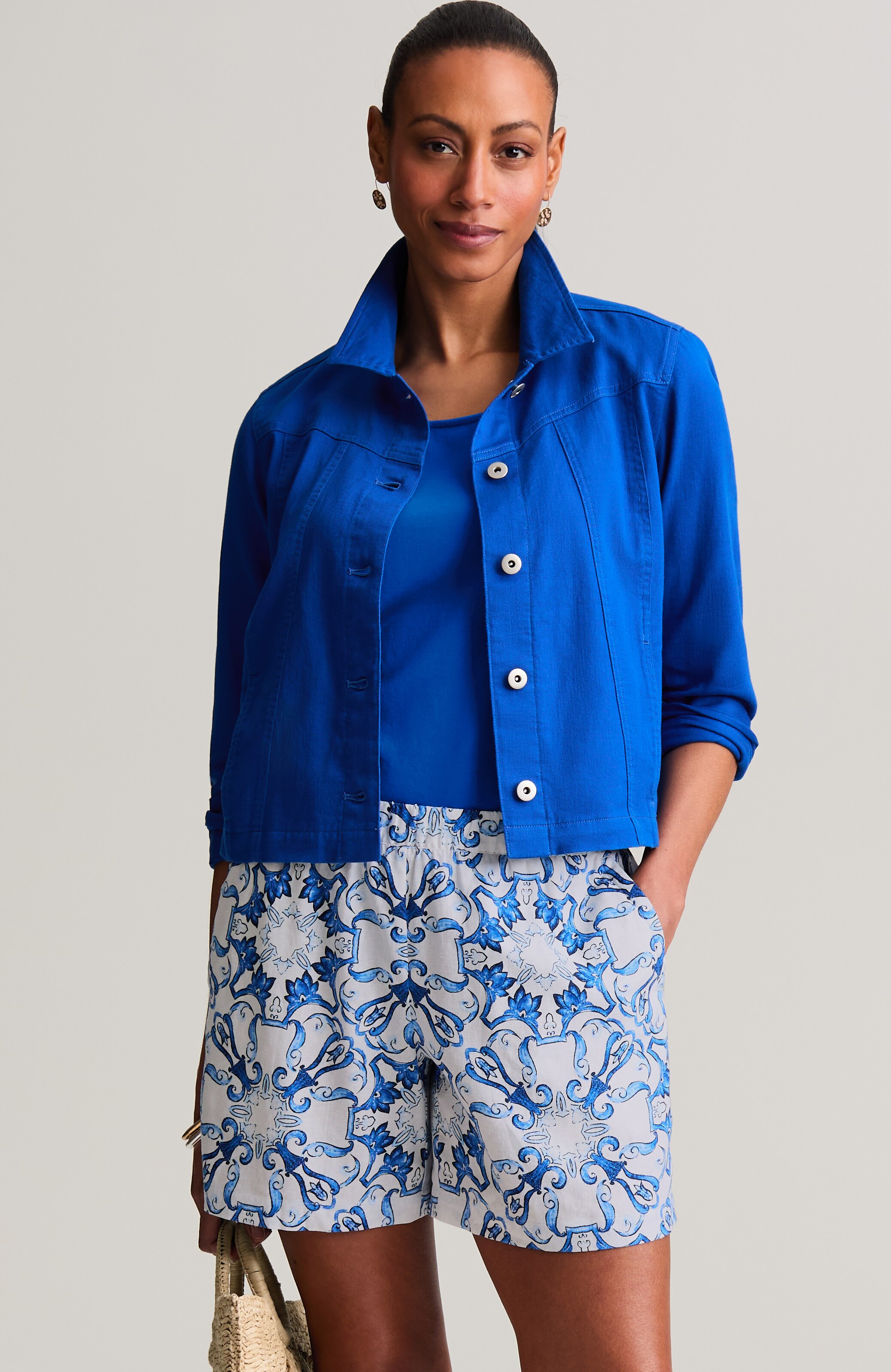Cotton & Linen Seamed Denim Jacket | JJill