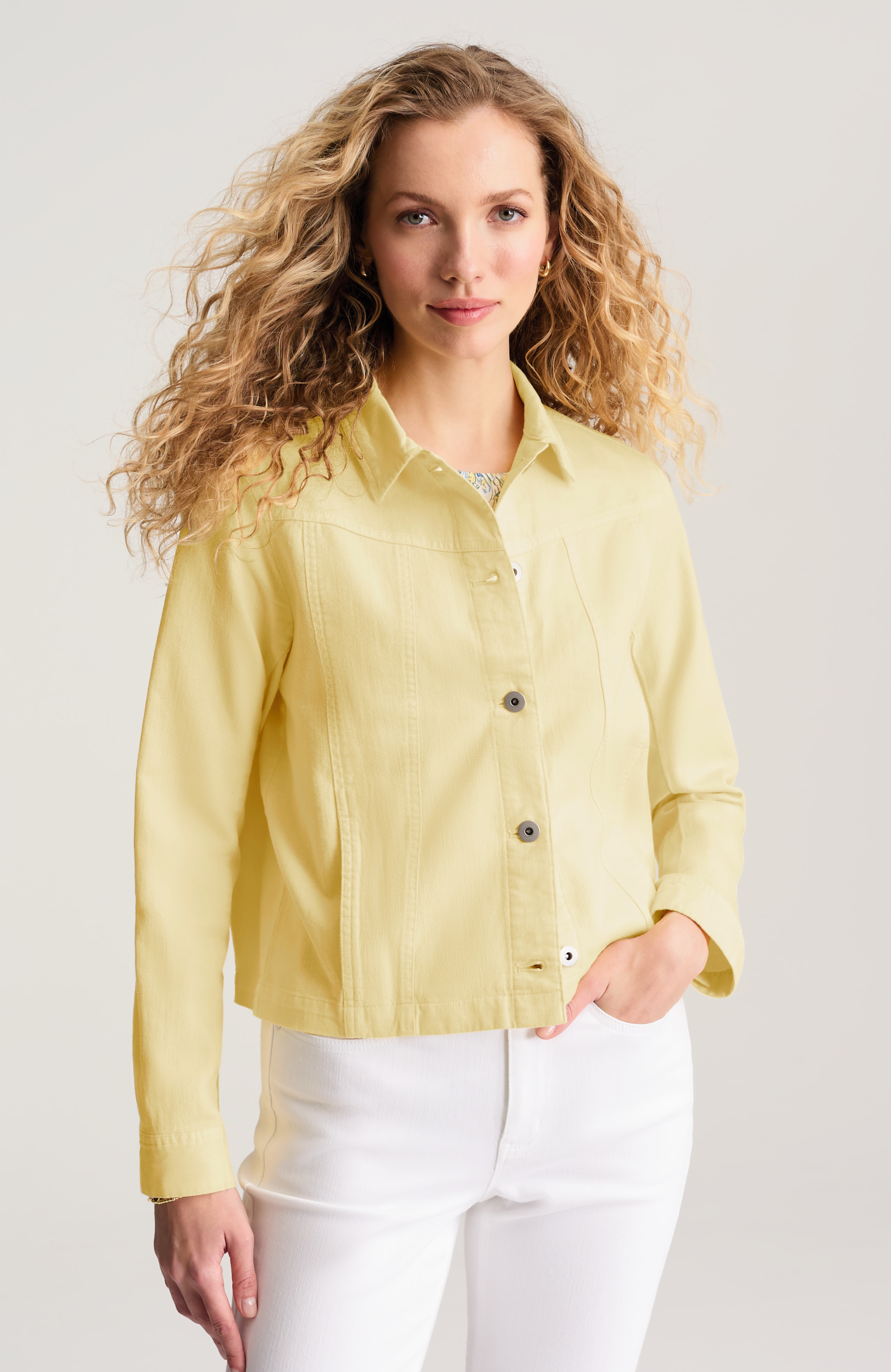 COTTON & LINEN SEAMED DENIM JACKET | JJill