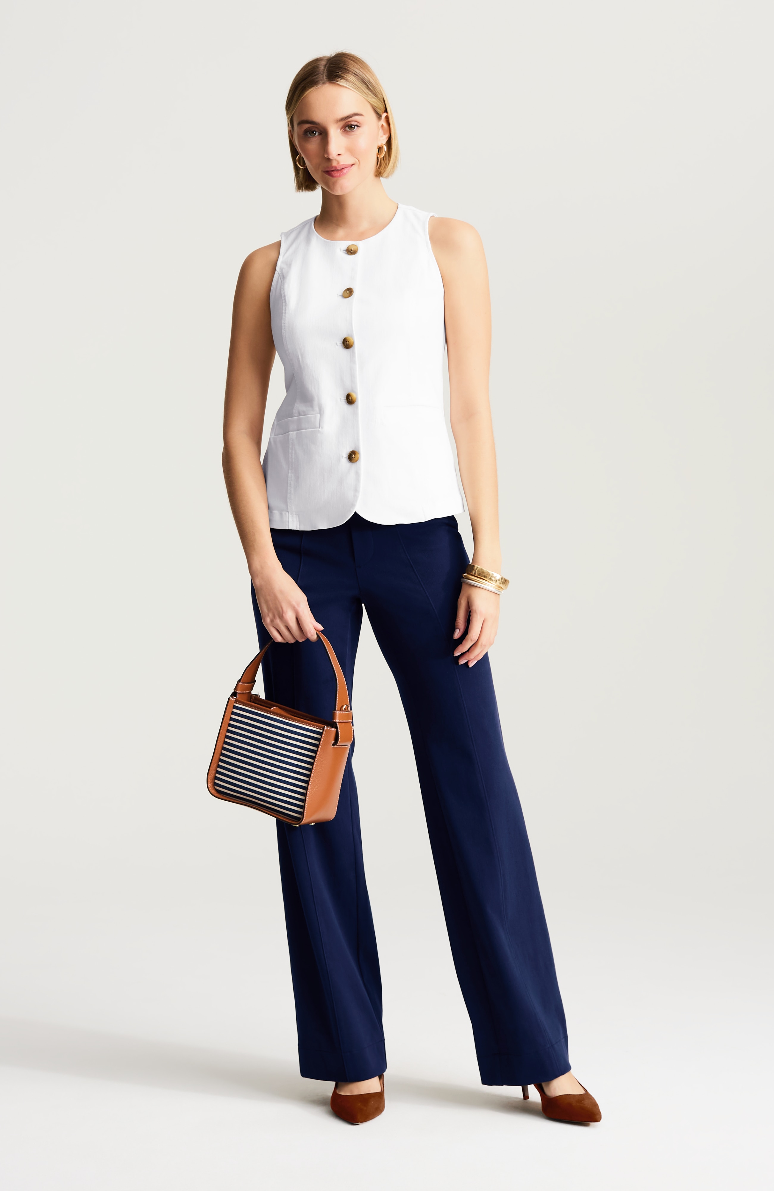 denim button-front vest