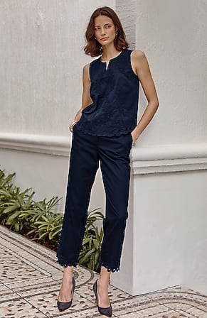 Image for Cotton Poplin Embroidered-Hem Crops