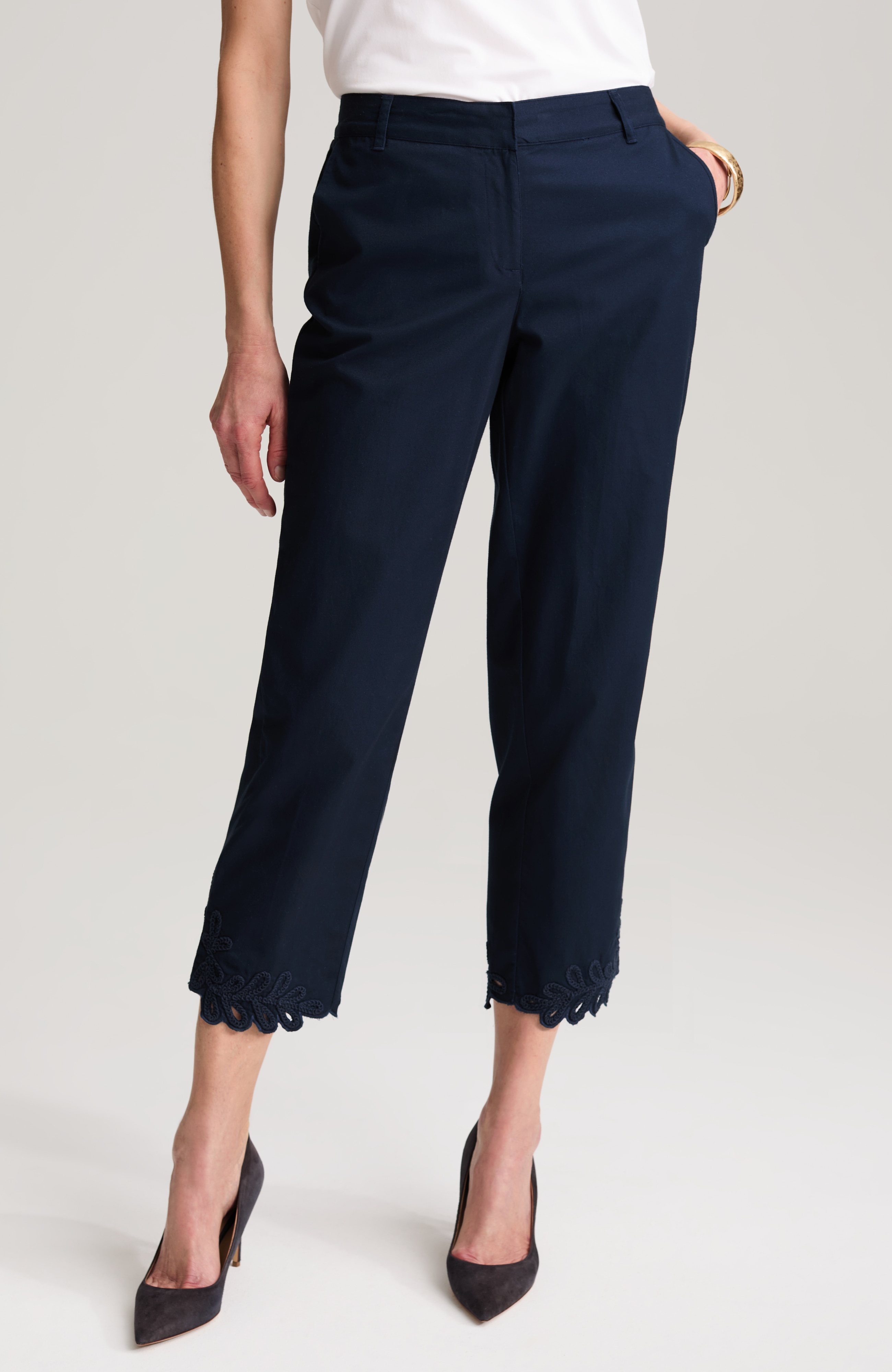 cotton poplin embroidered-hem crops