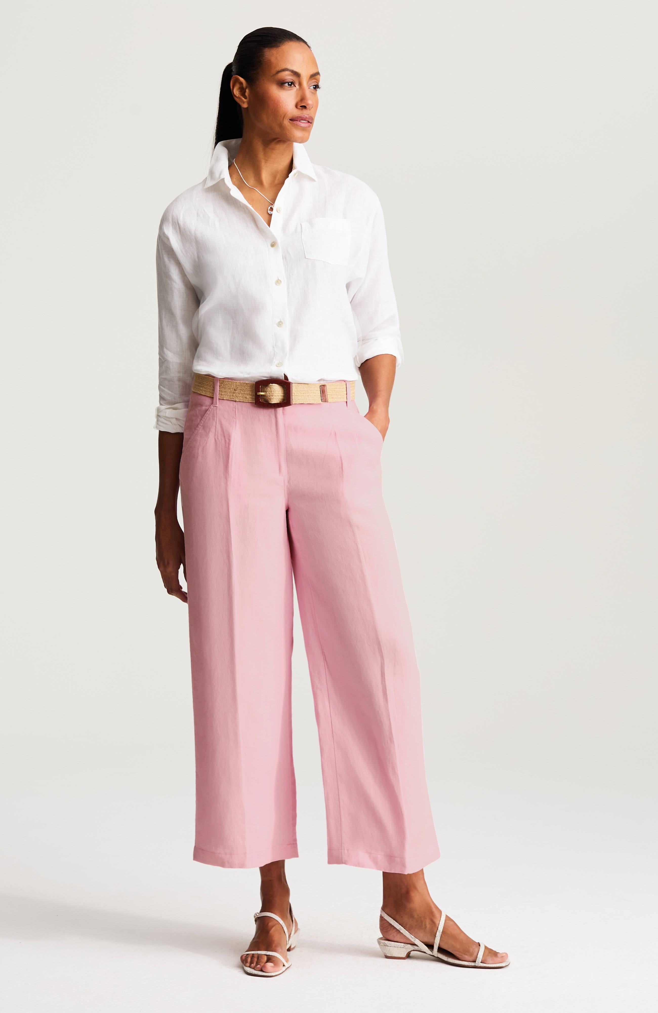 2025SS YENN HIGH RISE WIDE PANTS ピンク　38 Linen Wide-Leg Pants | JJill