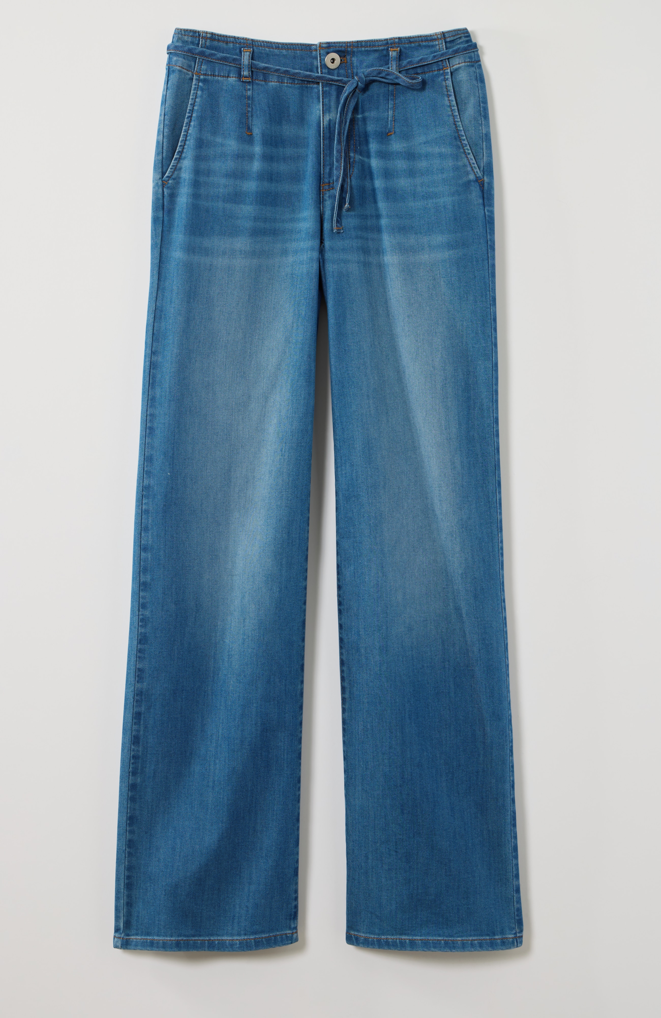 lightweight tie-waist wide-leg jeans