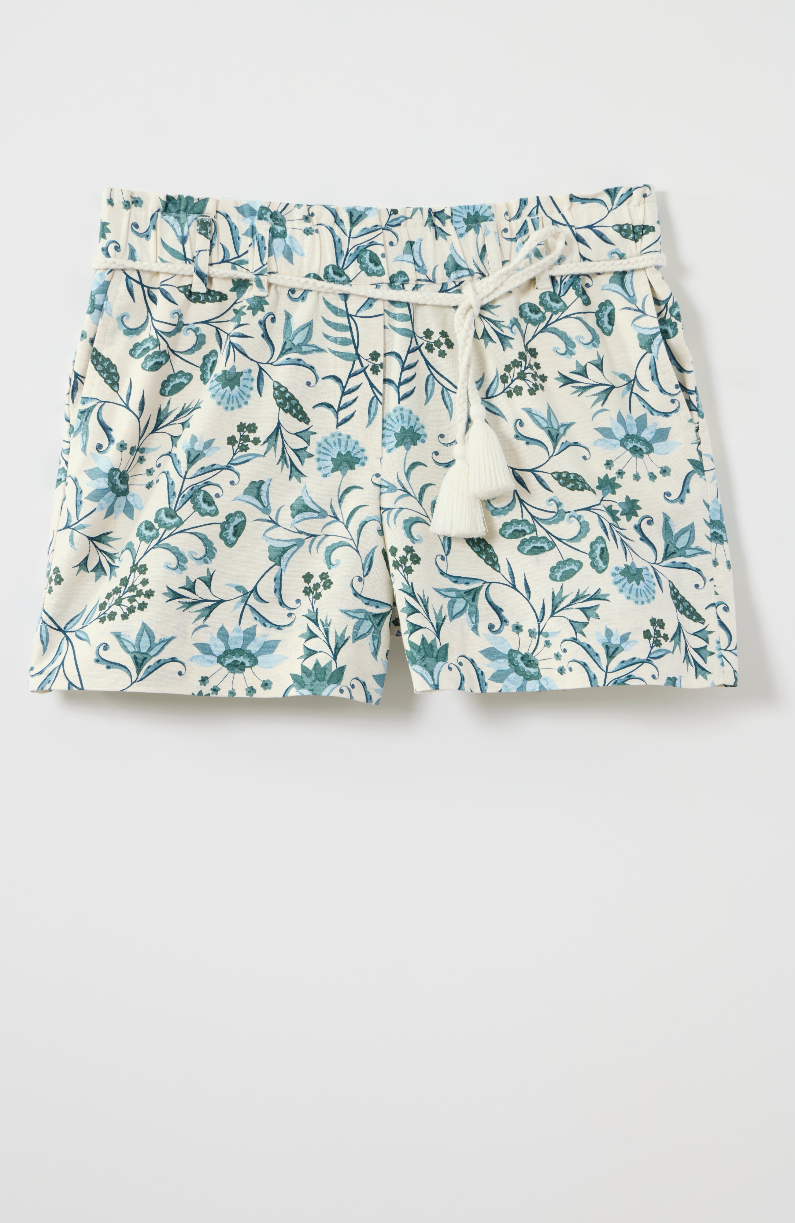 Printed Rope-Belt Shorts