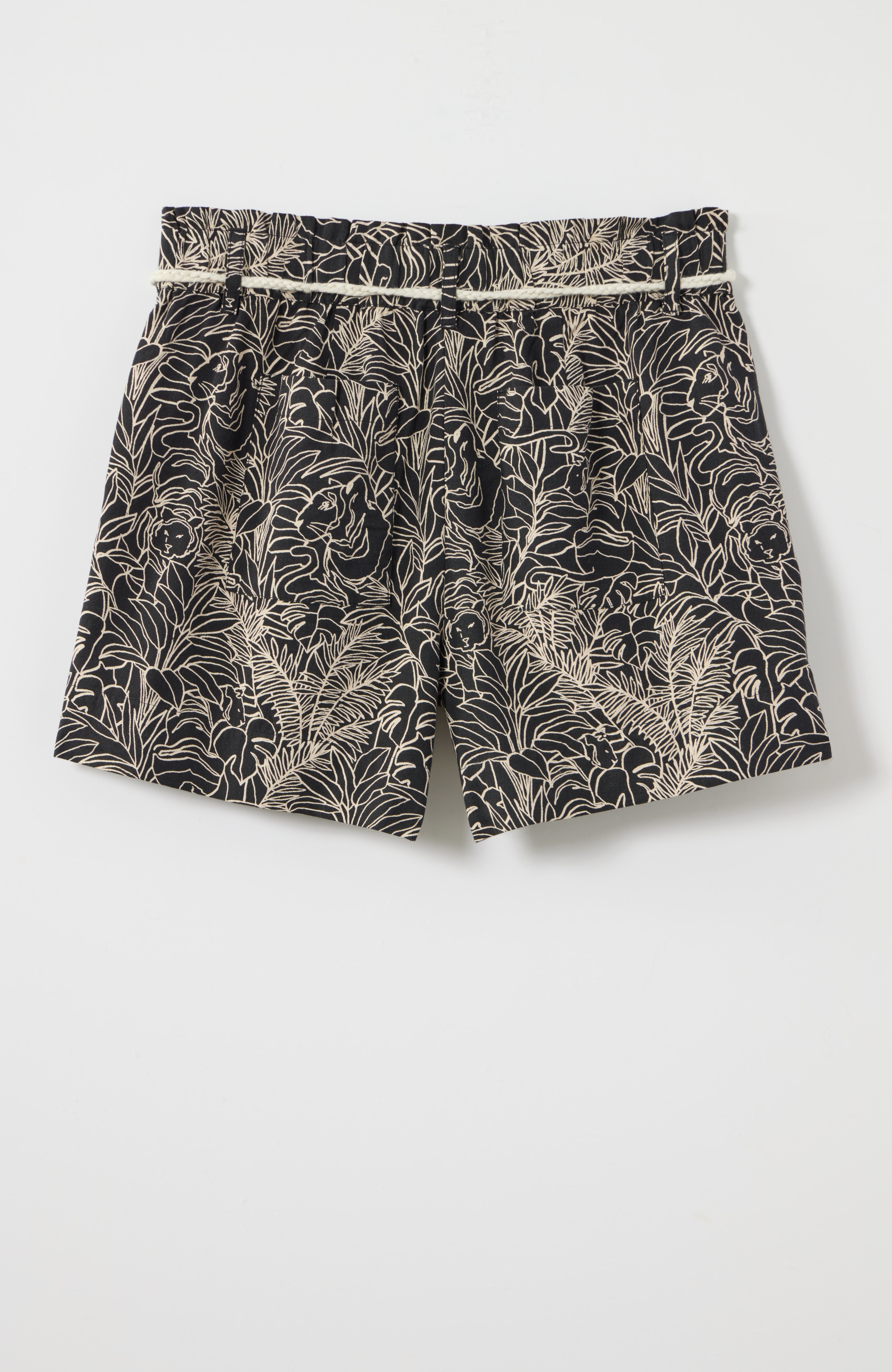 printed rope-belt shorts