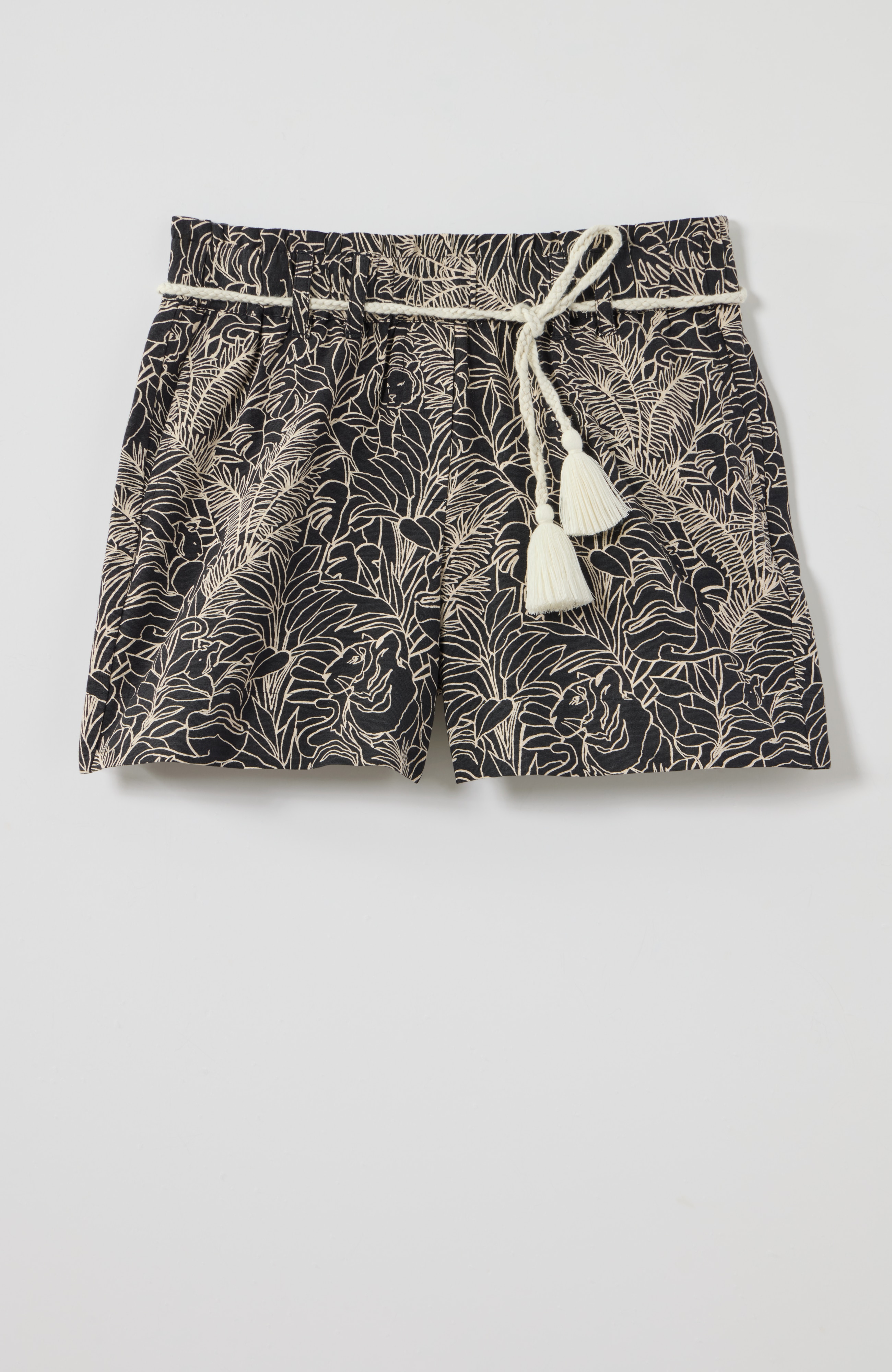 printed rope-belt shorts