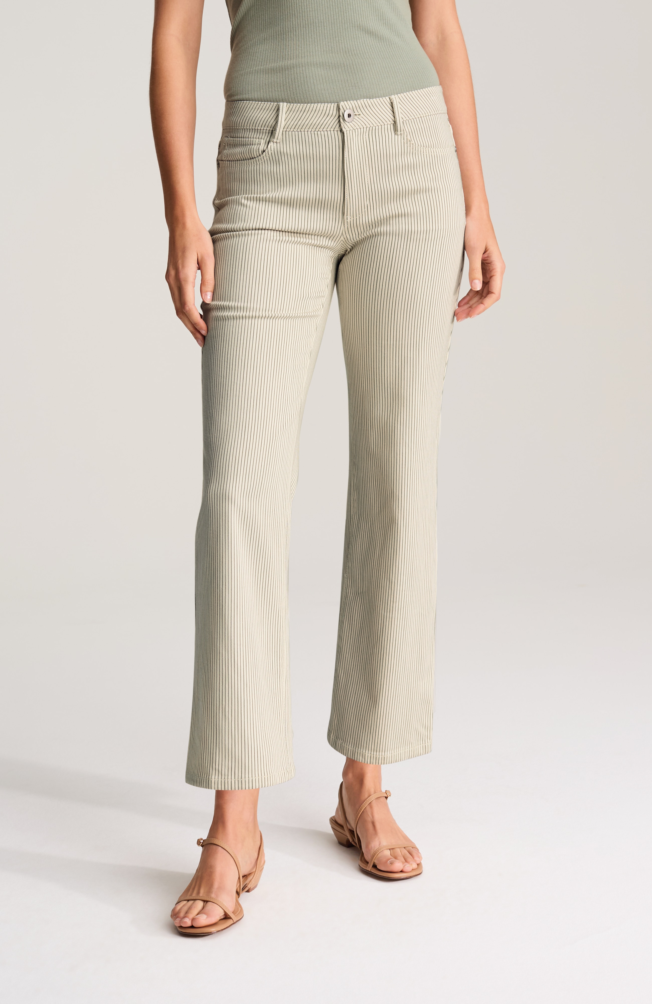 striped mid-rise straight-leg ankle jeans