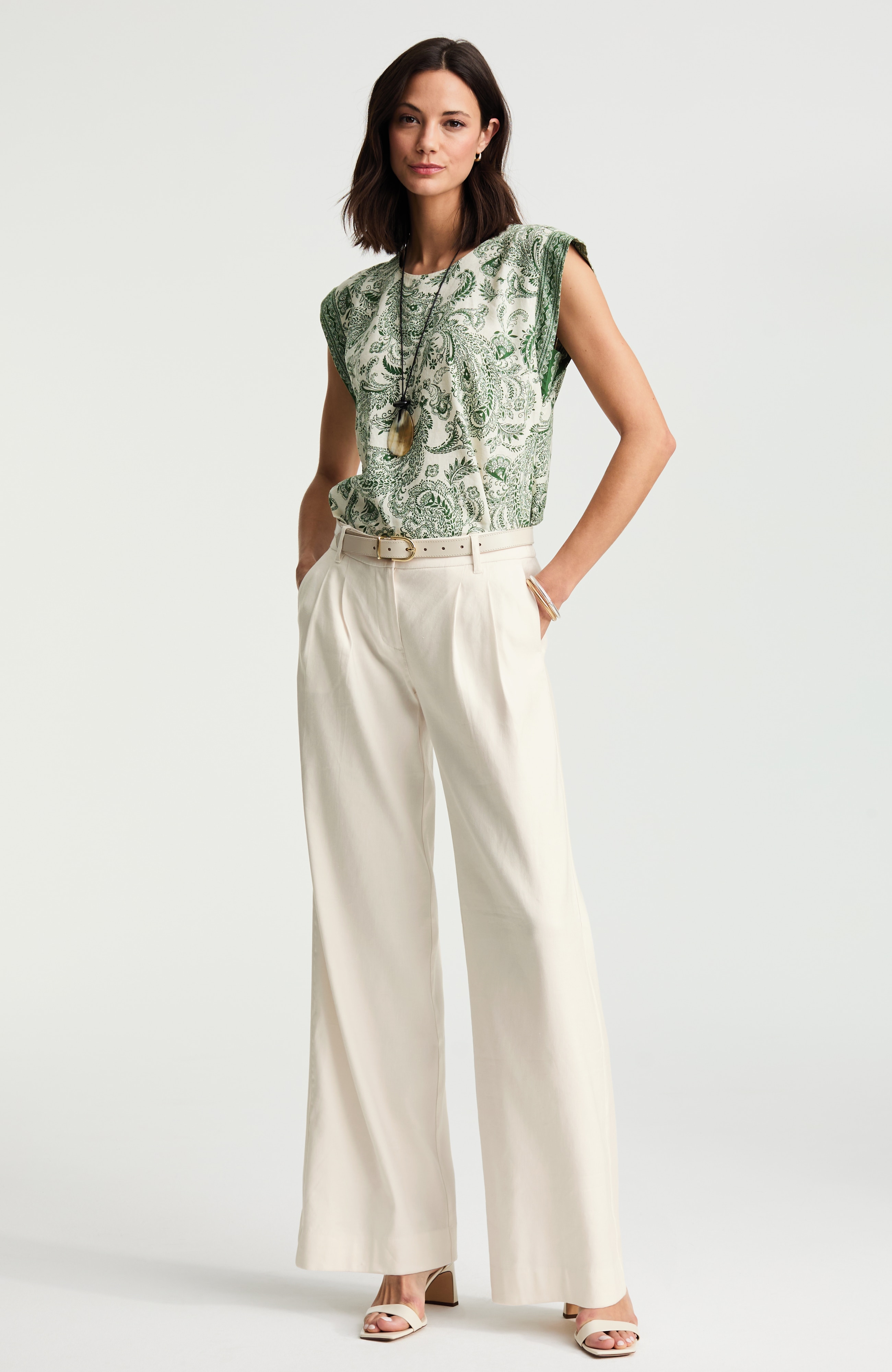 Linen-Stretch Pleated Pants | JJill