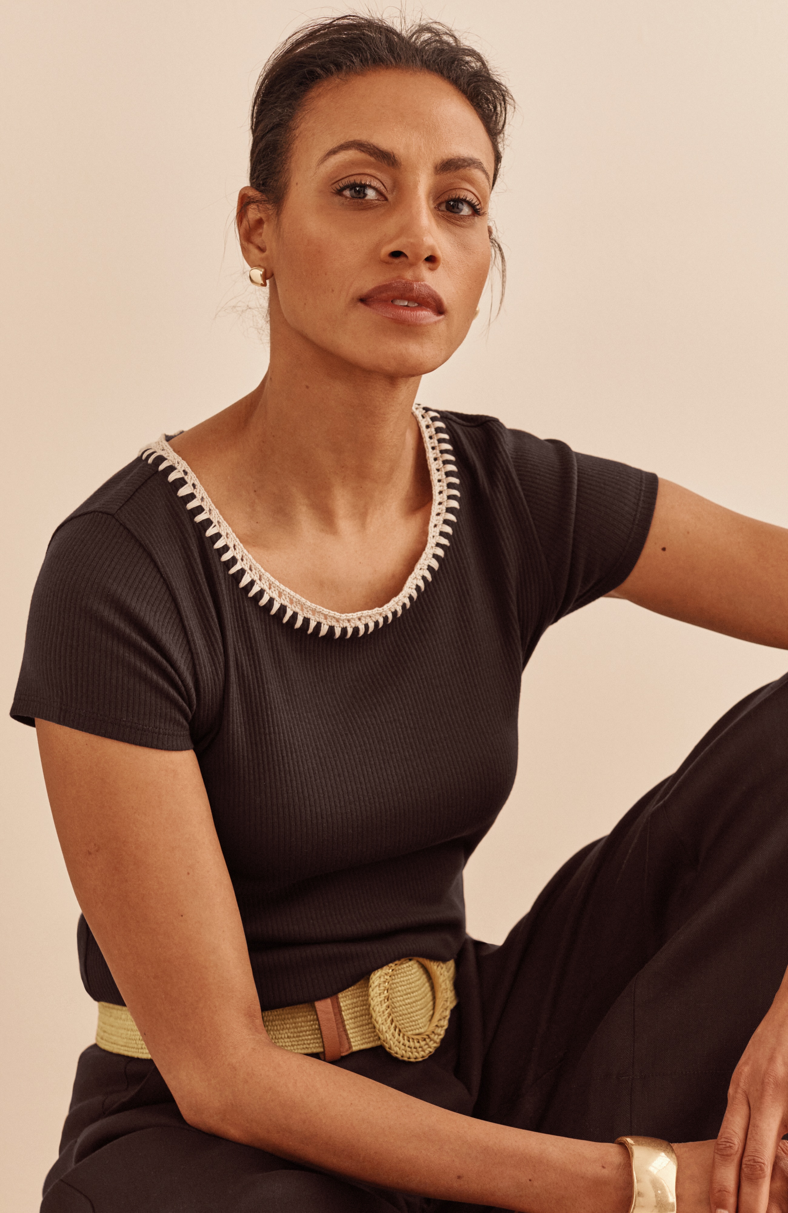 Juliet アシメトップス Crochet-Trim Cap-Sleeve Top | JJill
