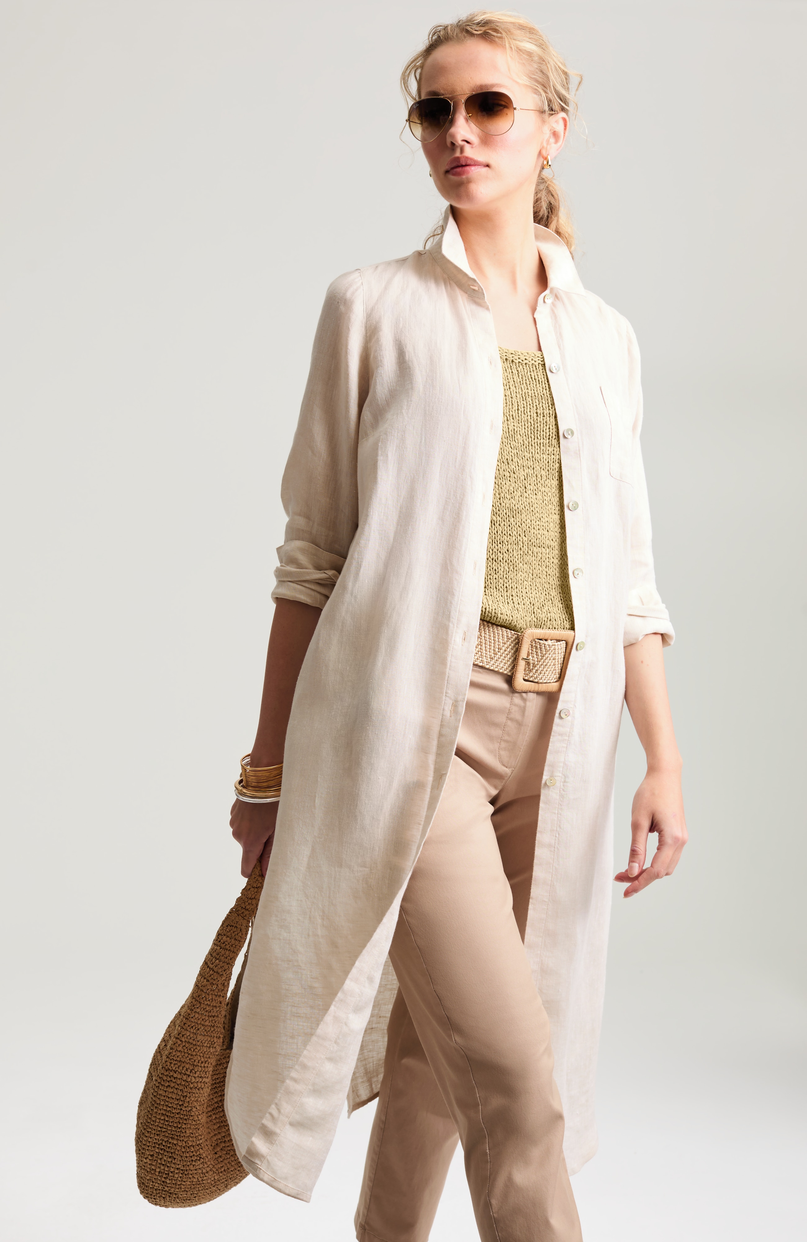 linen button-front duster