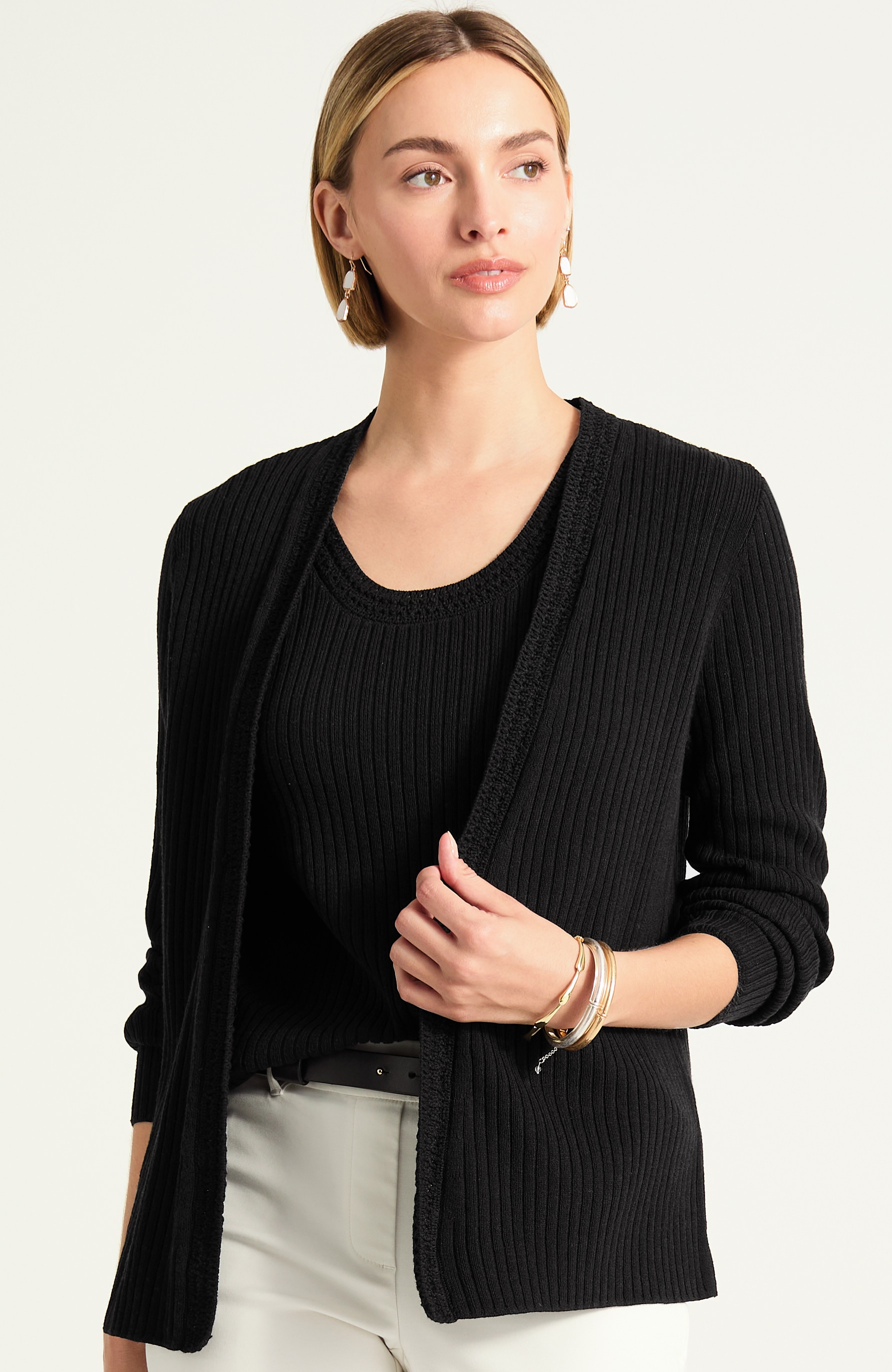 pointelle open-front cardi