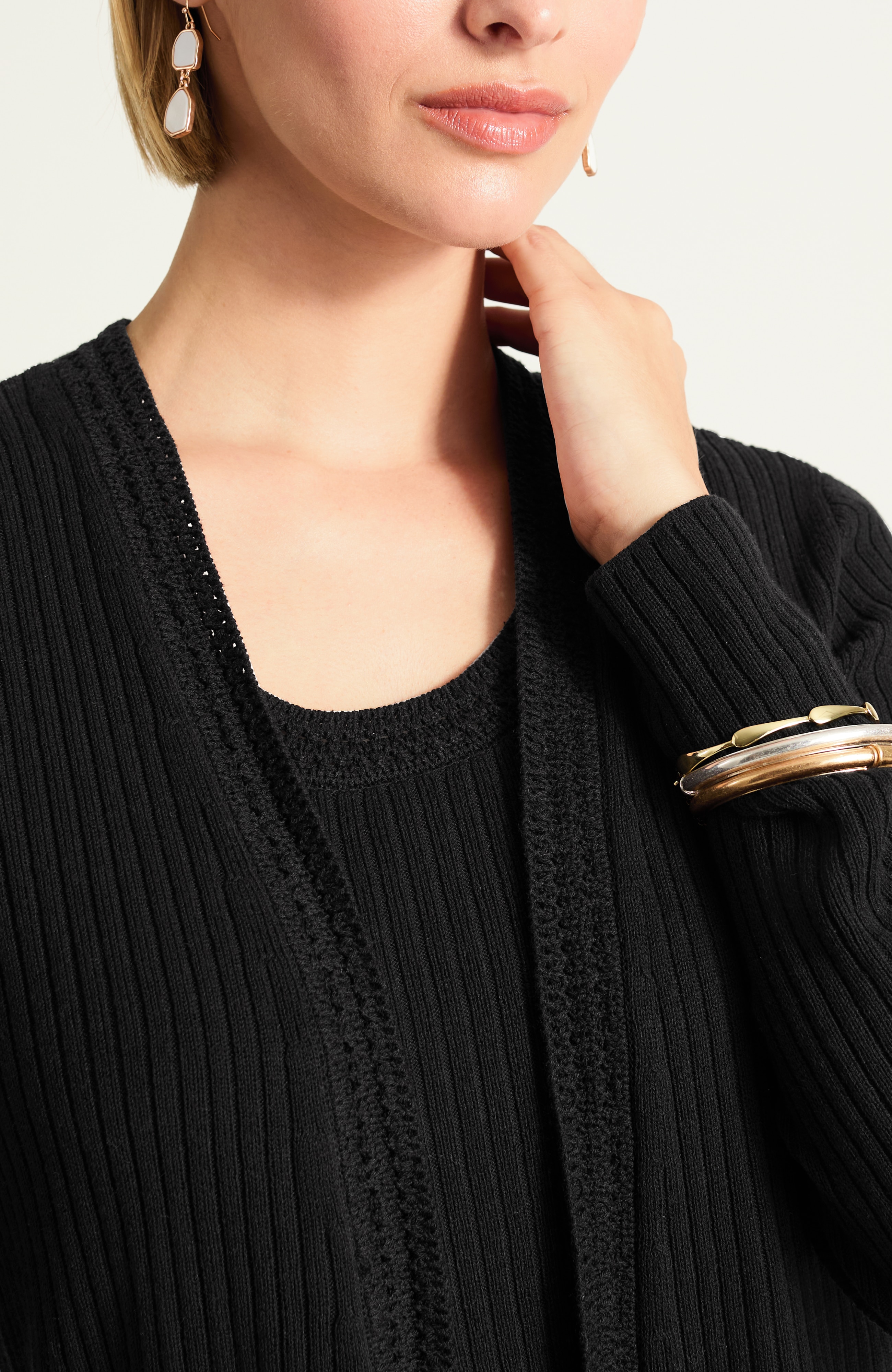 pointelle open-front cardi