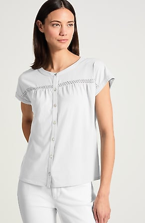 Image for Crochet-Trim Knit Button-Front Shirt