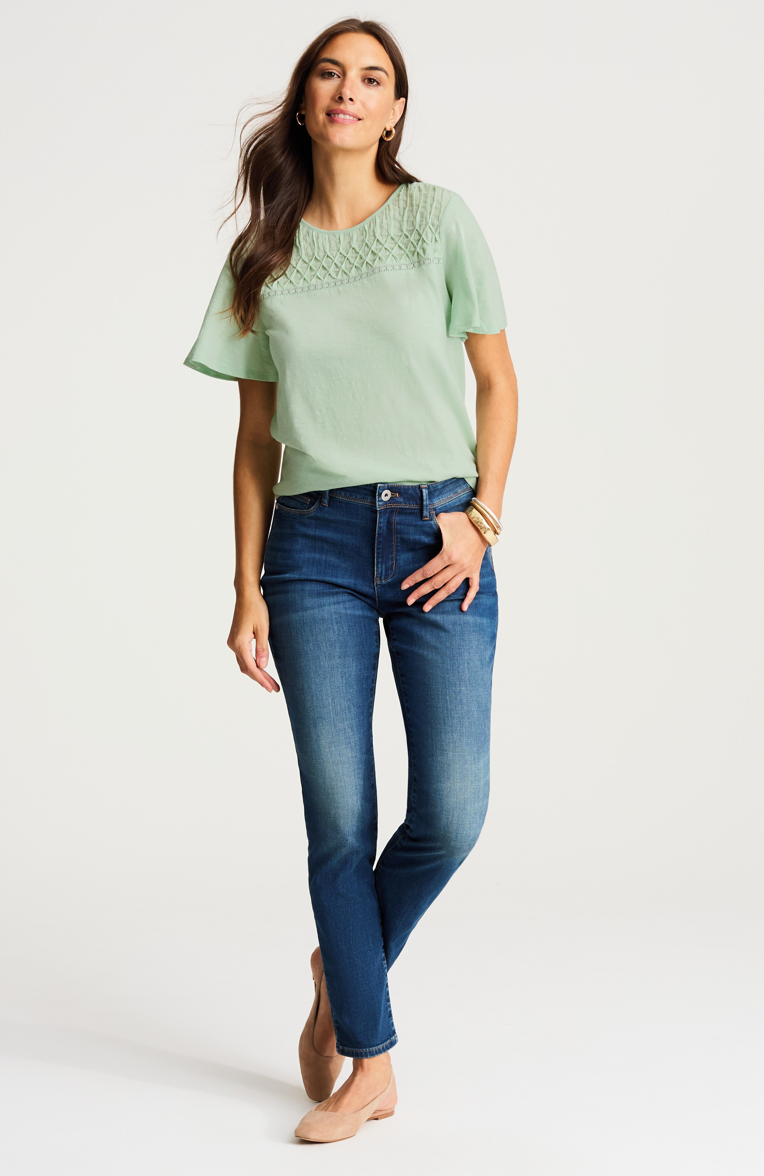 mixed-media short-sleeve top